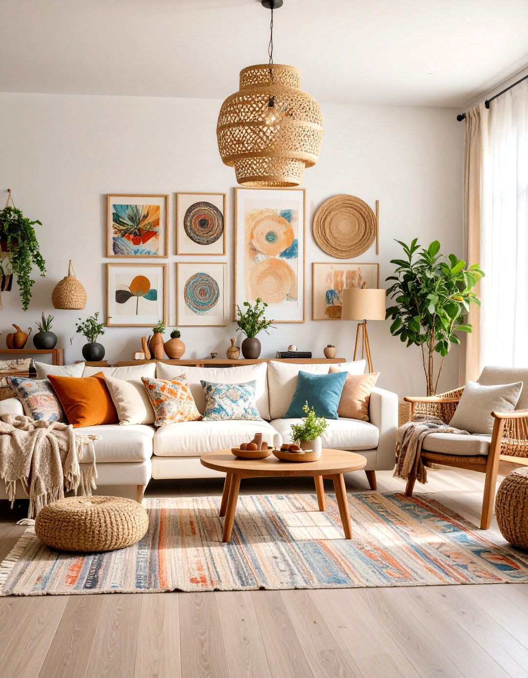 Eclectic Gallery Wall Showcase - 24 Colorful Boho Living Room Ideas