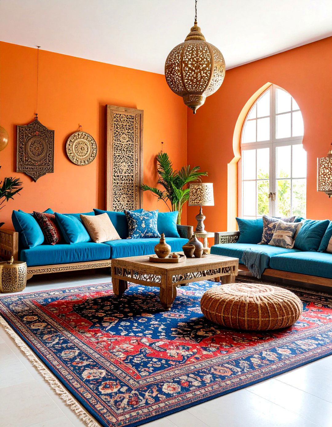 Eclectic Global Orange and Blue Adventure - 24 orange and blue living room ideas