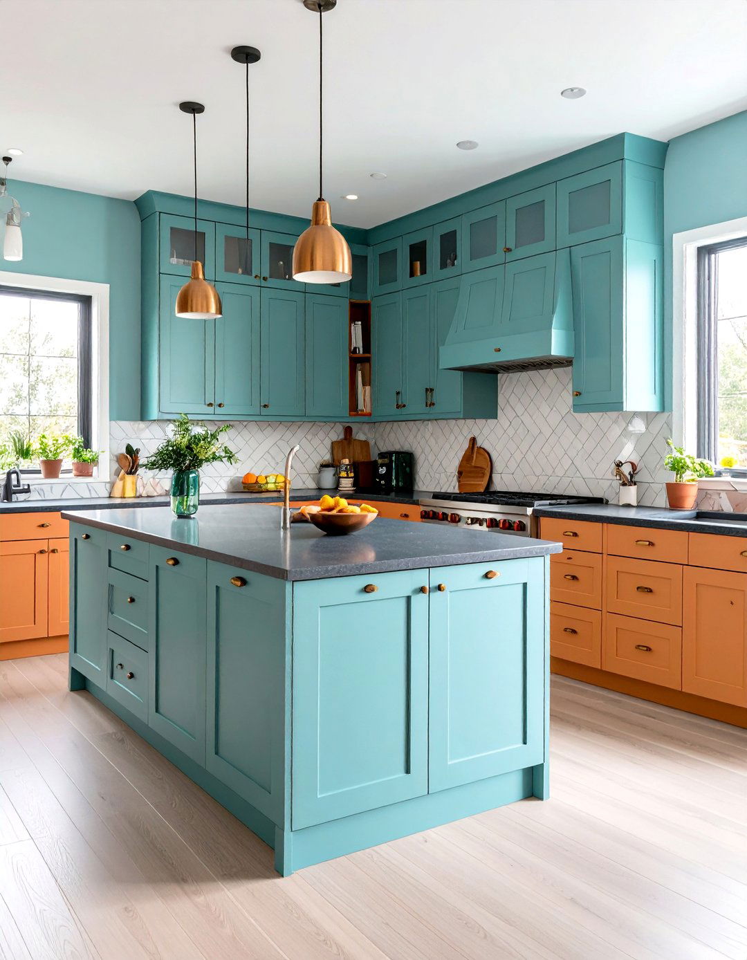 Eclectic Kitchen with Mixed Light Cabinets and Varied Dark Countertops - 24 kitchen with dark countertops and light cabinets
