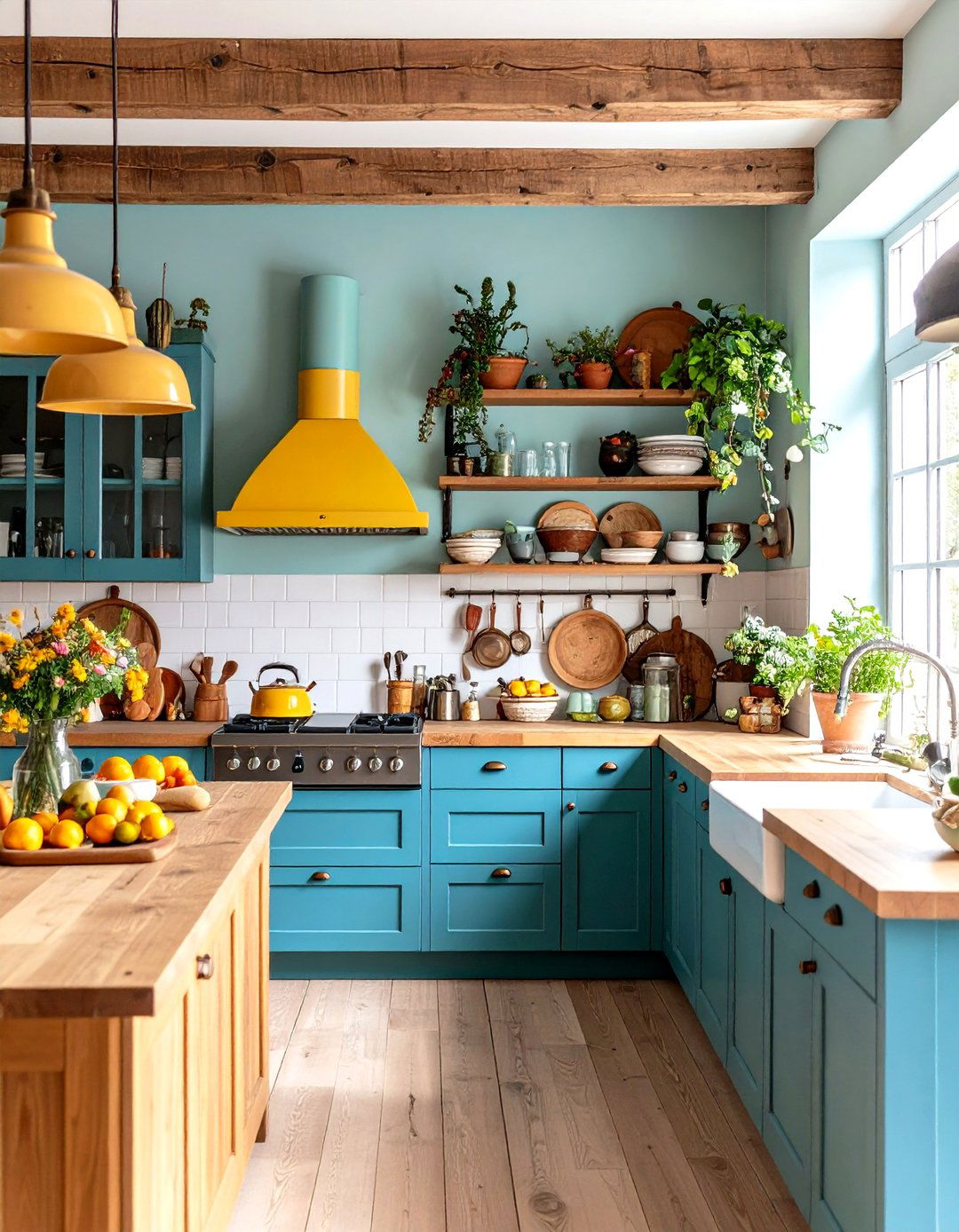 Eclectic Kitchen with Mixed Wood Species Butcher Block - 24 Kitchens With Butcher Block Countertops