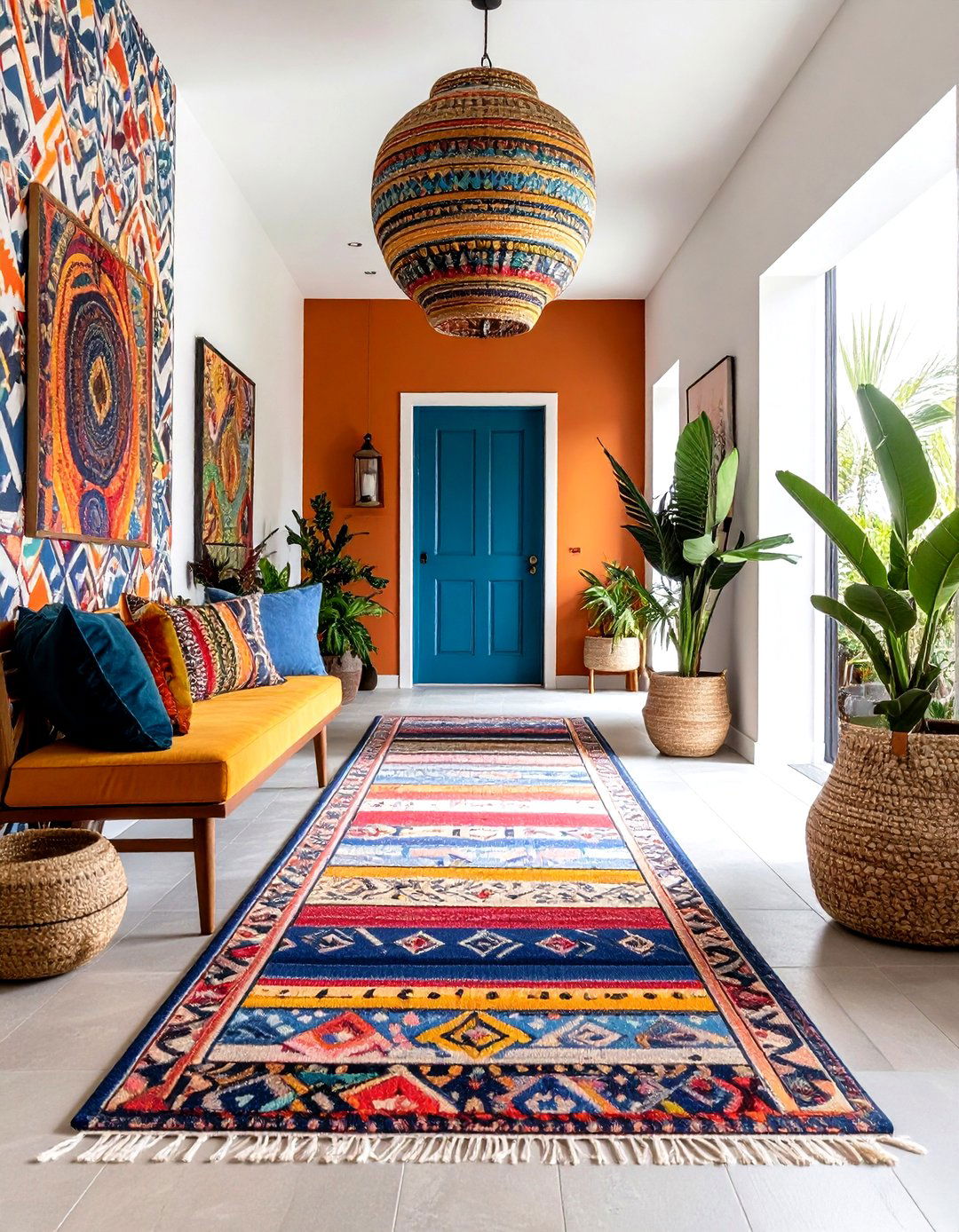 Eclectic Maximalist Hallway with Bold Patterns and Colors - 24 Hallway Ideas