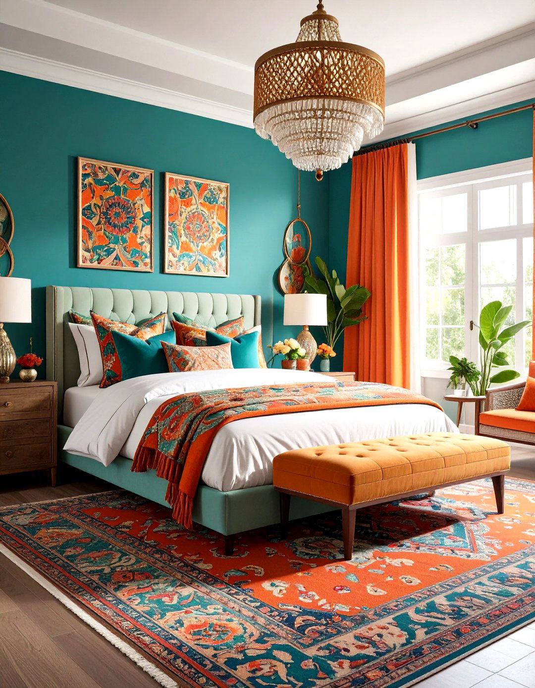 Eclectic Maximalist Teal Orange Bedroom - 24 Teal and Orange Bedroom Ideas