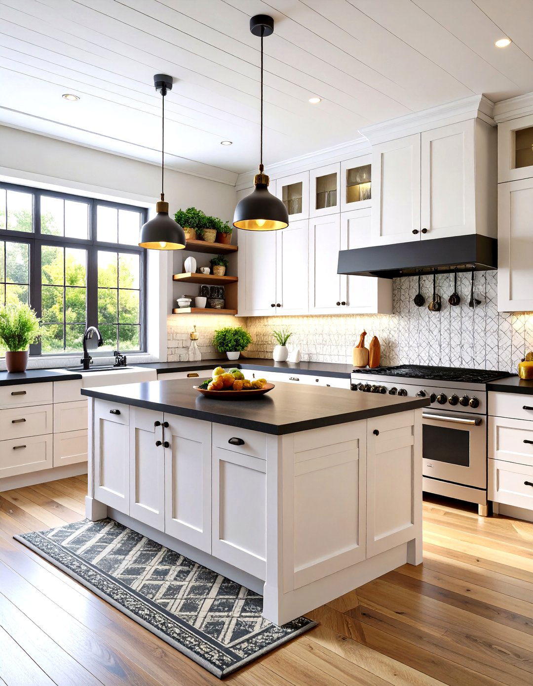 Eclectic Mixed Material Black and White Kitchen - 24 Black and White Kitchen Ideas