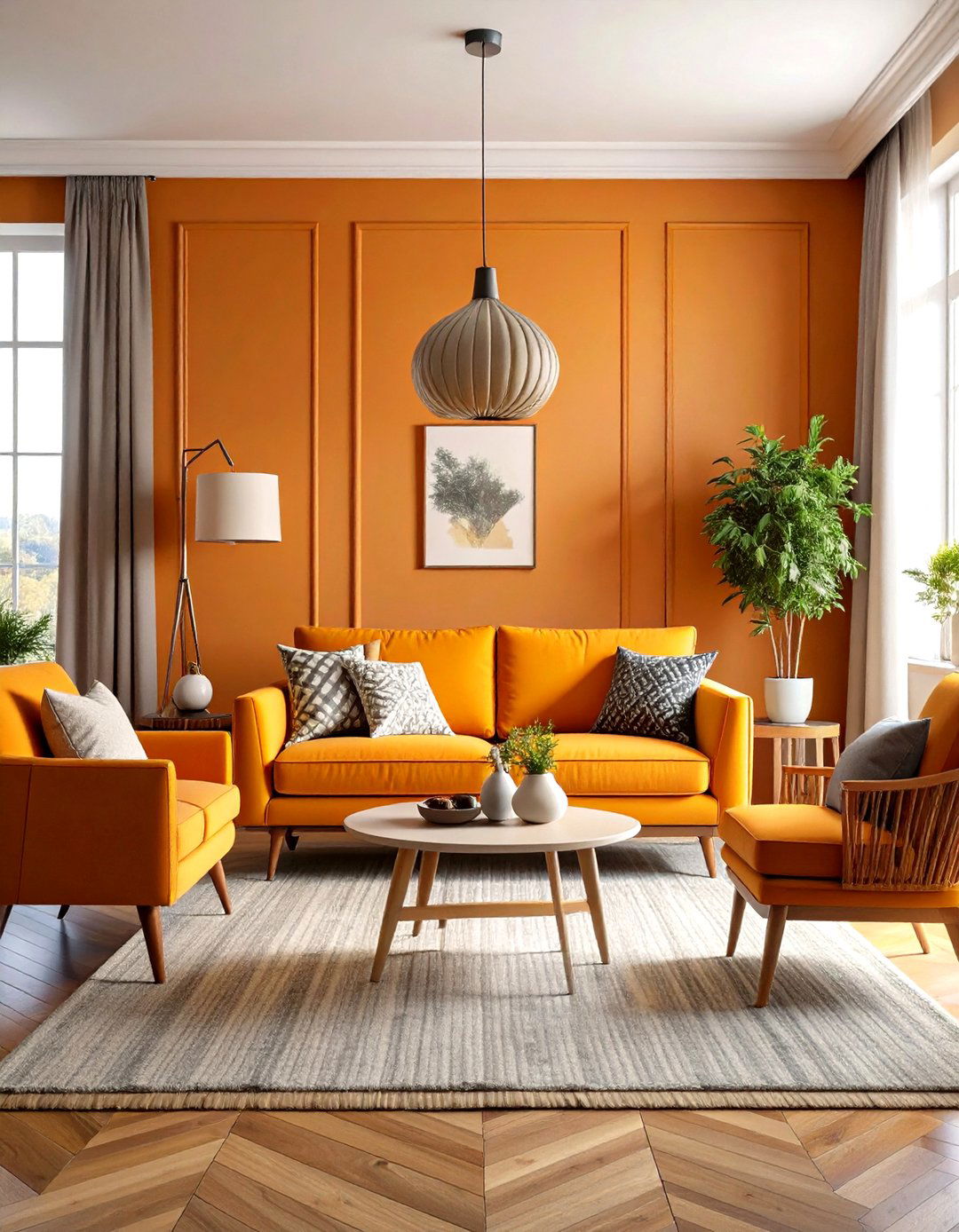 Eclectic Orange Grey Living Room - 24 Orange and Grey Living Room Ideas