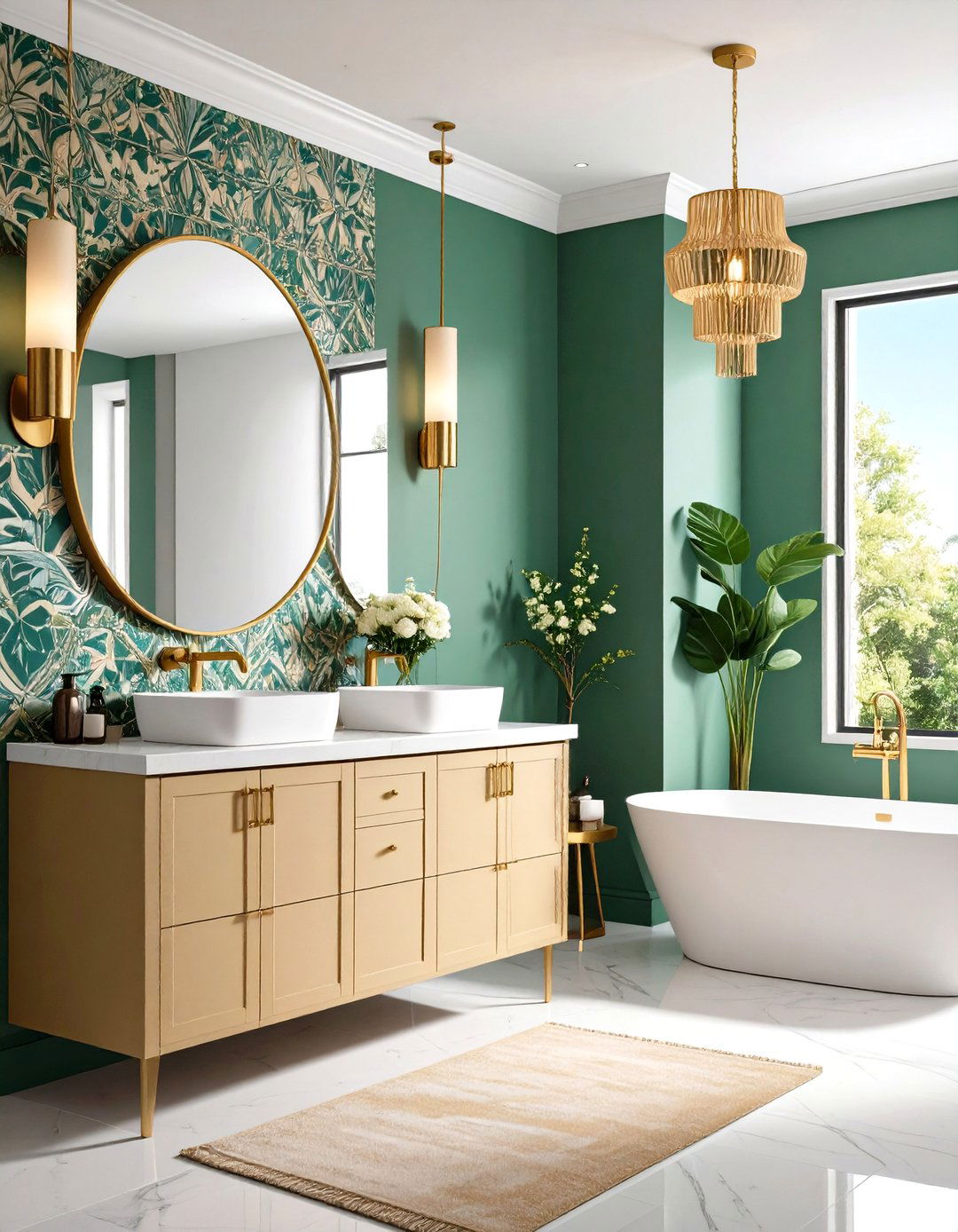 Eclectic Patterned Wallpaper Hall Bathroom - 24 Hall Bathroom Ideas