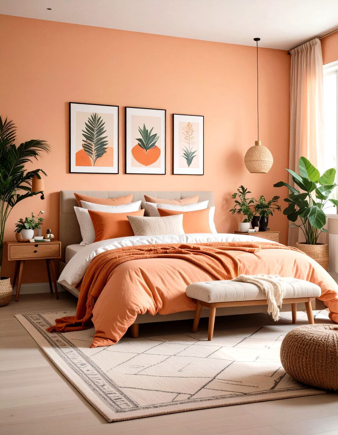 Eclectic Peach Gallery Wall Bedroom - 24 Peach Bedroom Ideas