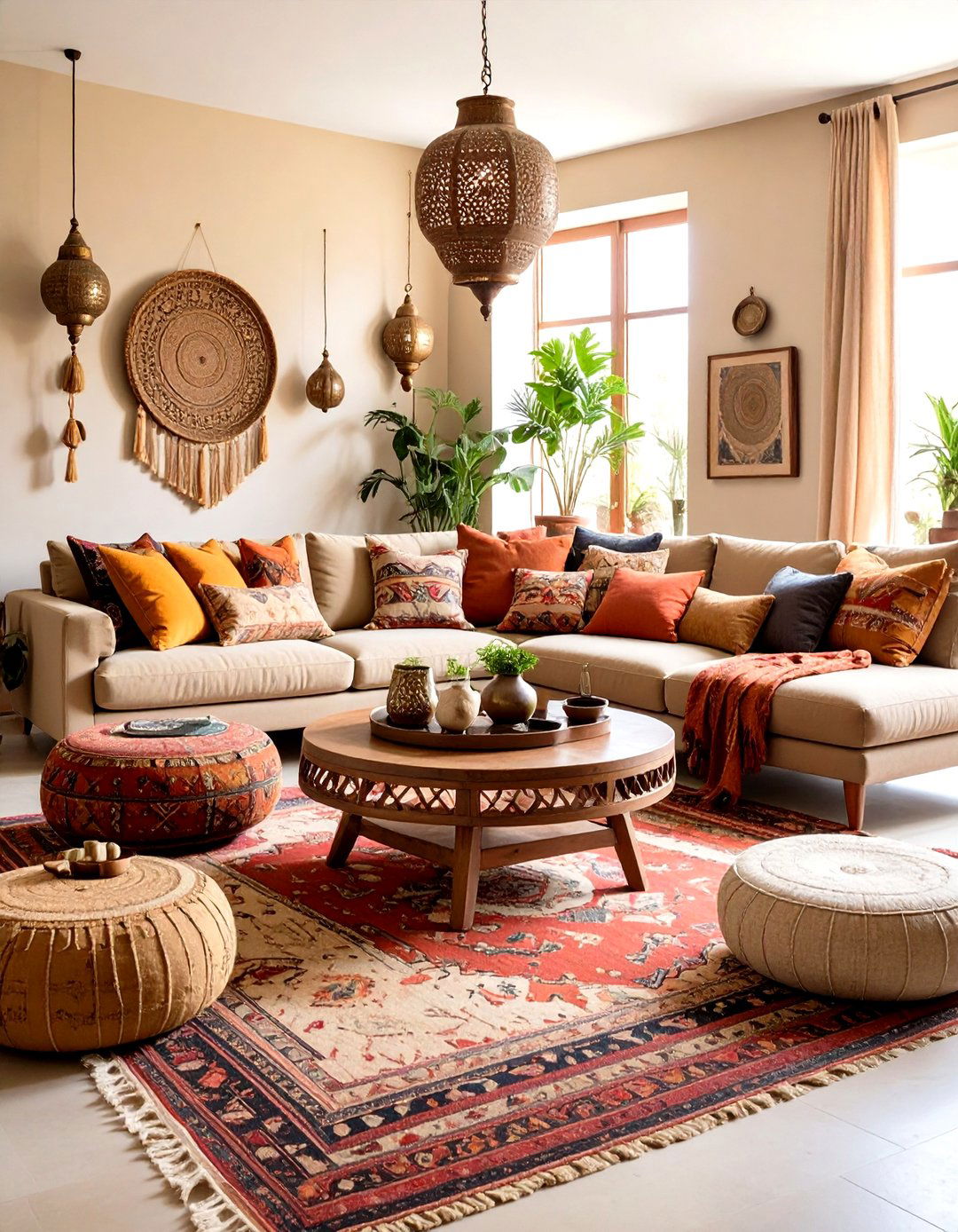Eclectic Taupe Living Room with Global Influences - 24 Taupe Living Room Ideas