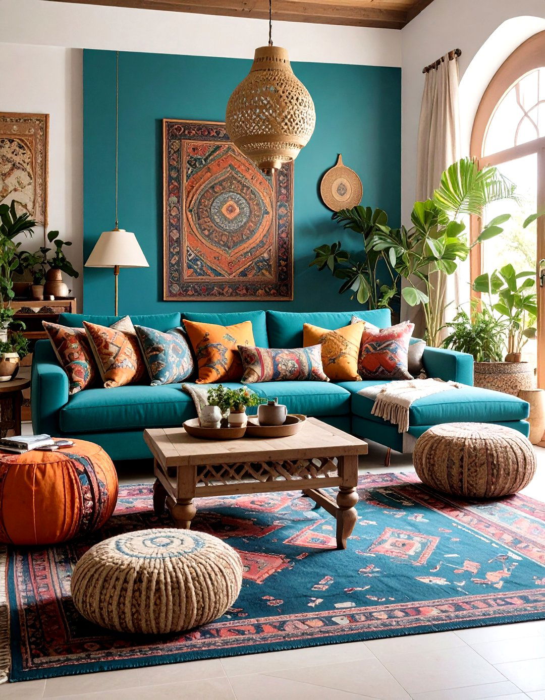 Eclectic Teal Couch with Global Influences - 24 Teal Couch Living Room Ideas