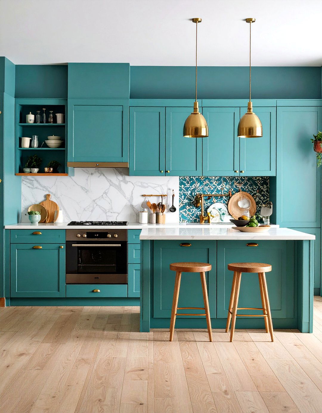 Eclectic Teal Kitchen with Mixed Materials - 24 Teal Kitchen Ideas