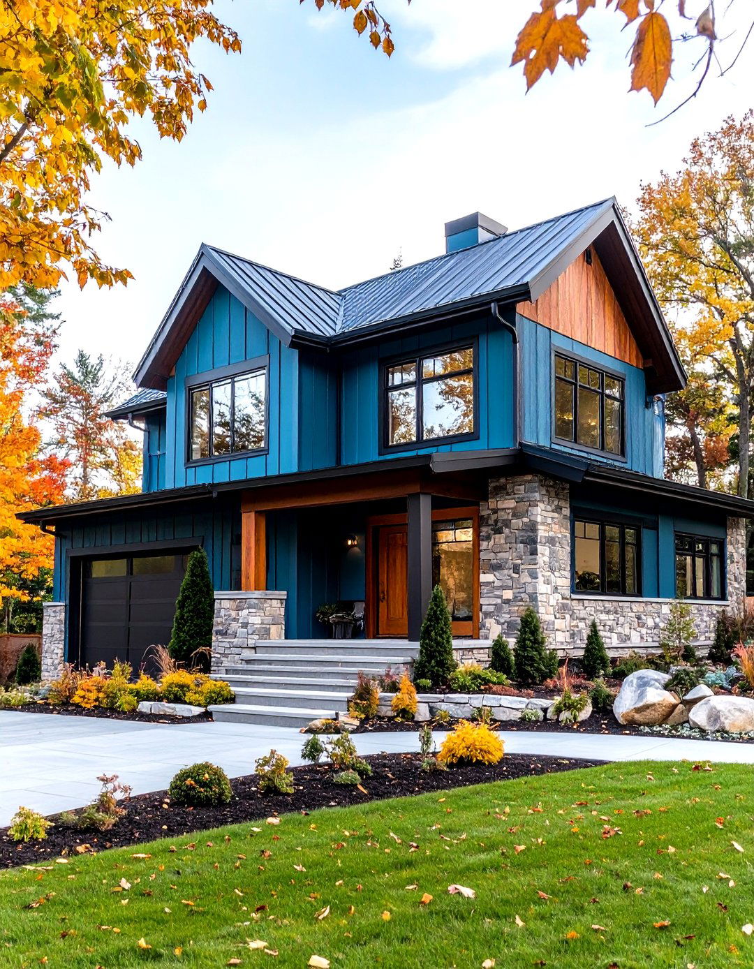 Eclectic Teal Mixed Materials - 24 Teal House Exterior Ideas