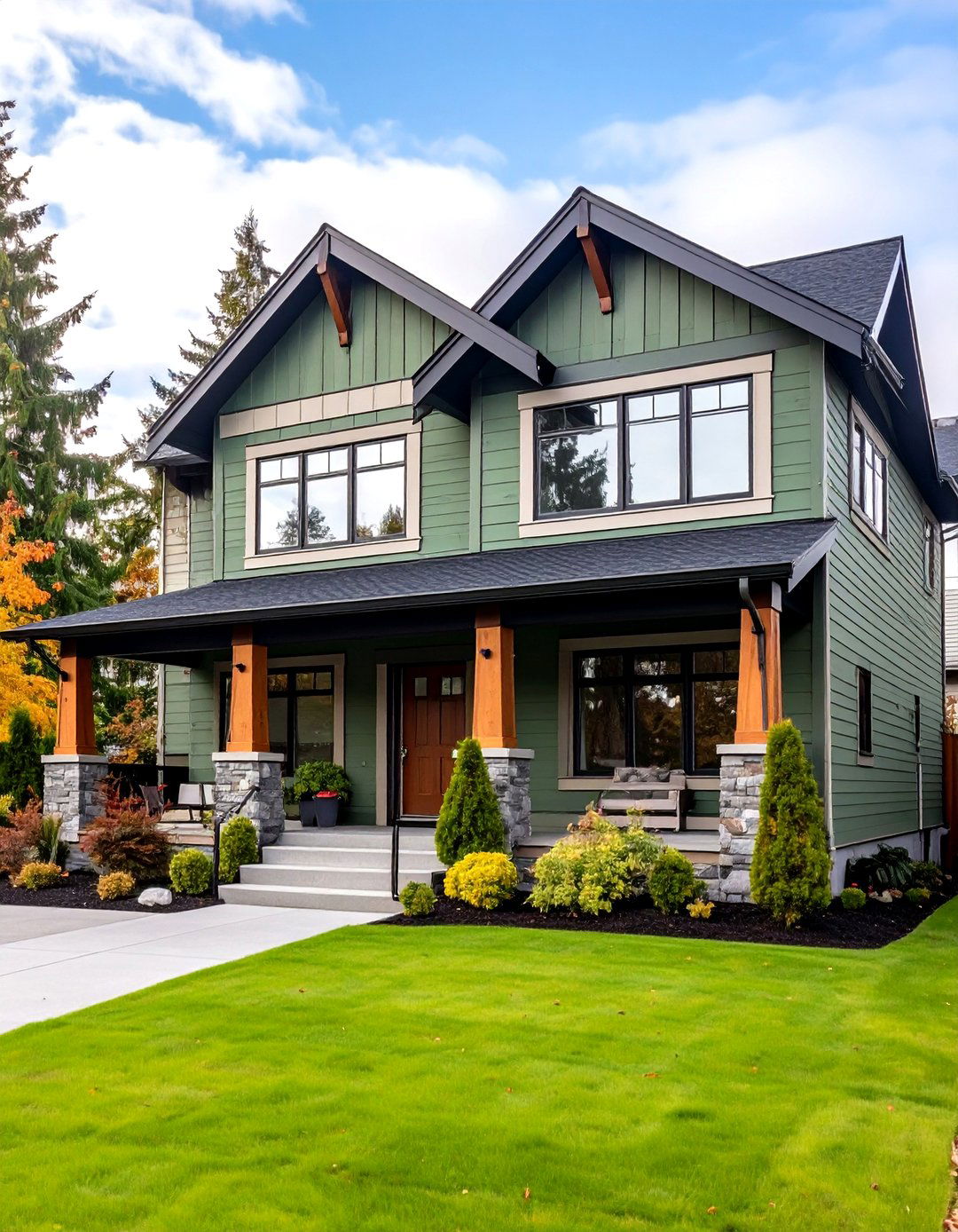 Eclipse Moss Green with Black Accents - 24 Dark Green Exterior Paint Color Schemes