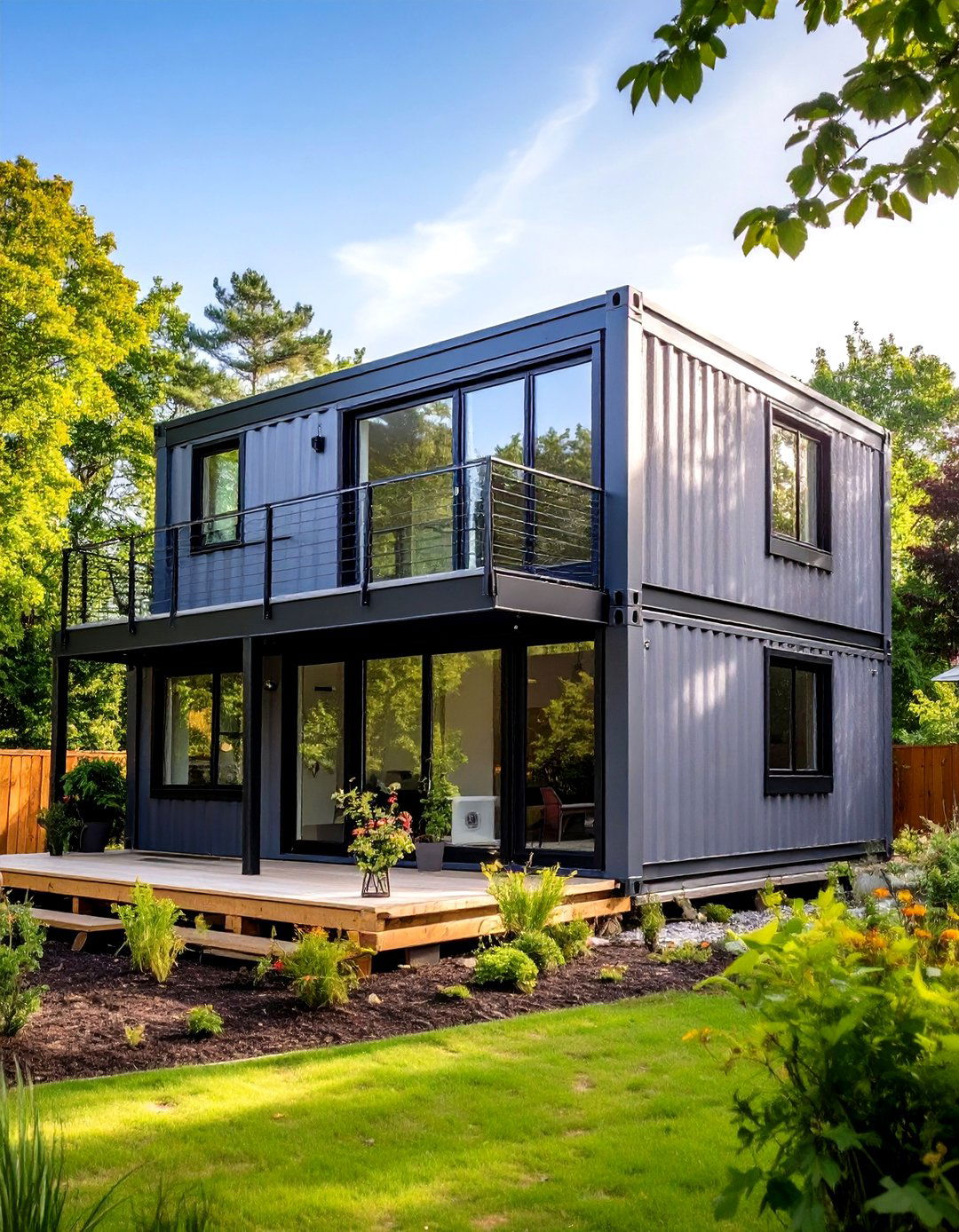Eco Friendly Grey Container House - 24 Grey House With Black Trim