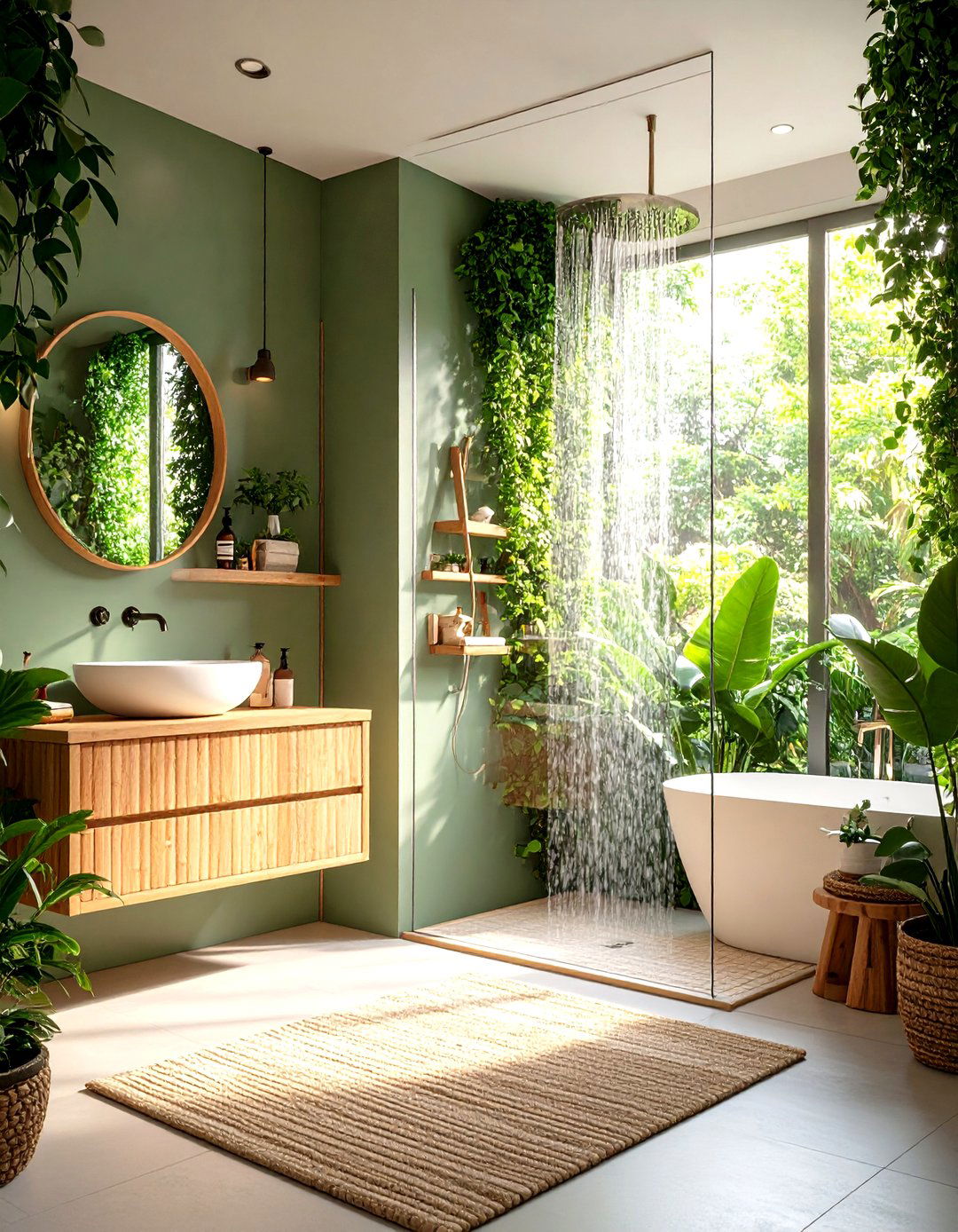 Eco Friendly Walk in Shower with Sustainable Bamboo Bench - 24 Walk in Shower Ideas With Bench