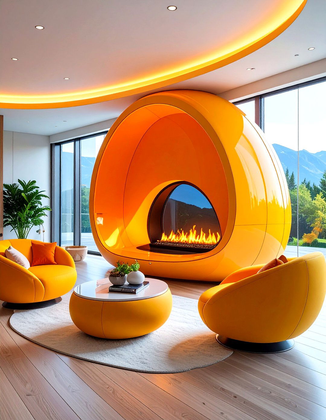 Egg Shaped Space Age Fireplace - 24 Mid-century Modern Fireplace Ideas