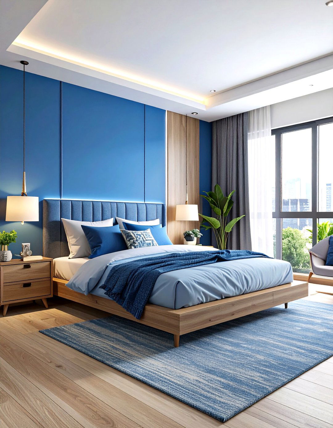 Electric Blue Accent Wall in Teen Bedroom - 24 Blue Accent Wall Ideas