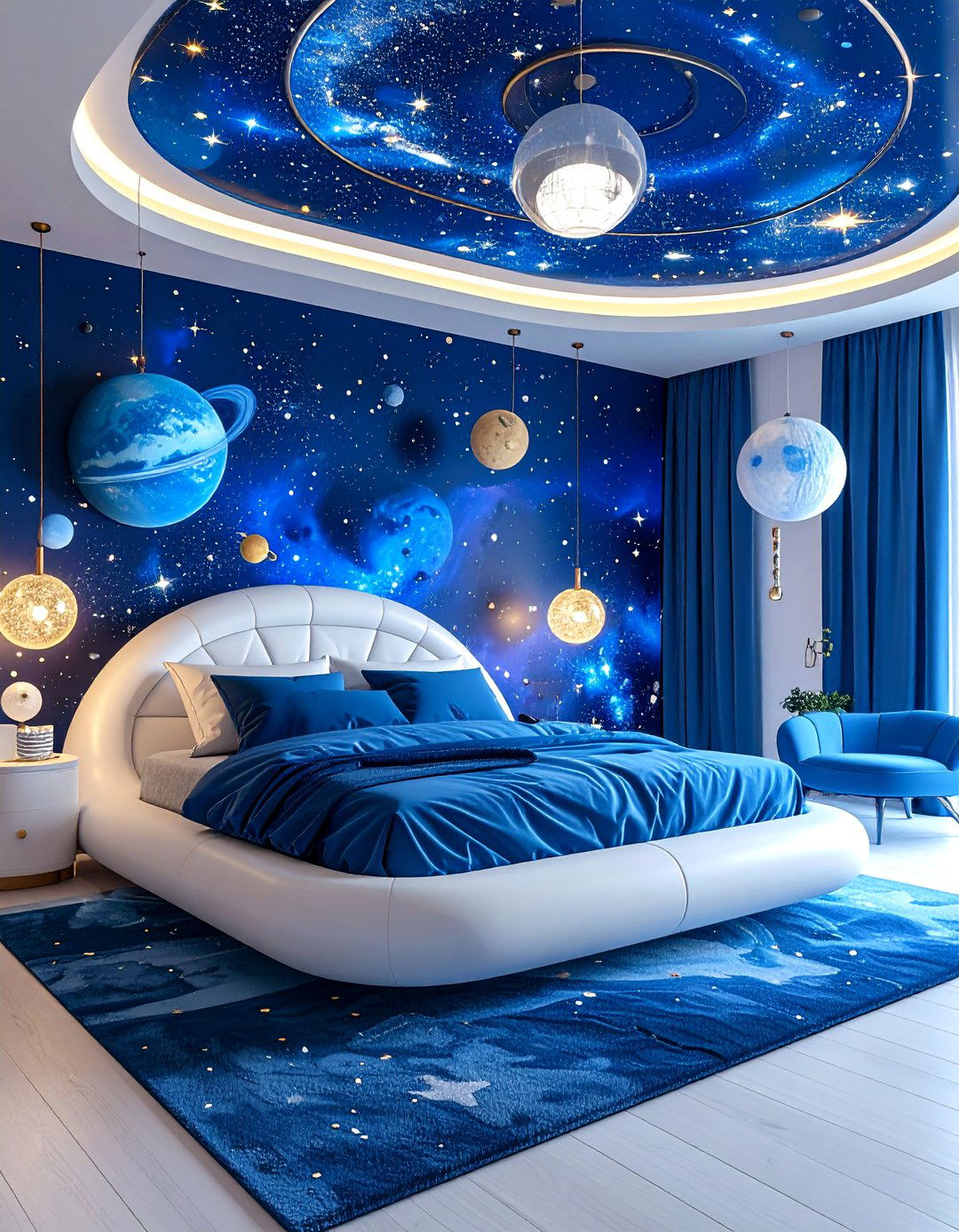 Electric Blue Cosmic Adventure - 24 60s Bedroom Ideas