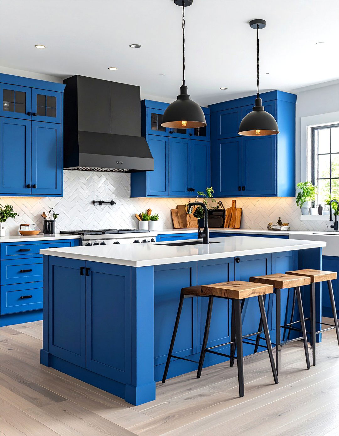 Electric Blue Farmhouse Kitchen with Black Accents - 24 blue farmhouse kitchen cabinets