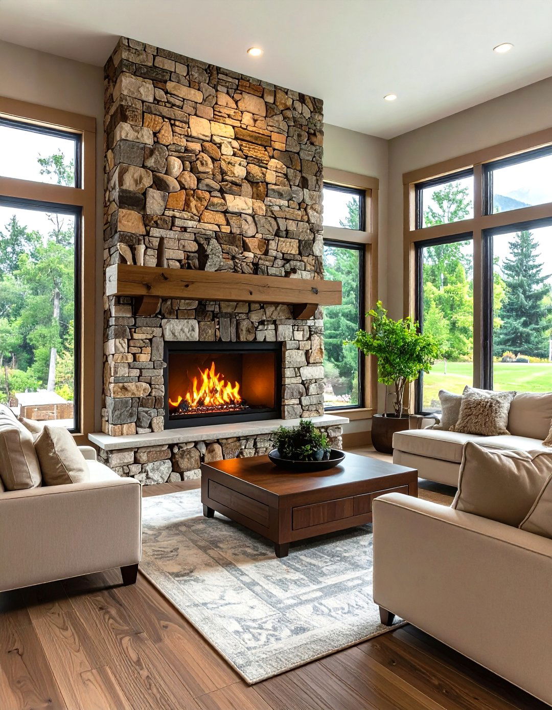 Electric Fireplace with Surround Stone Accent - 24 Electric Fireplace Ideas