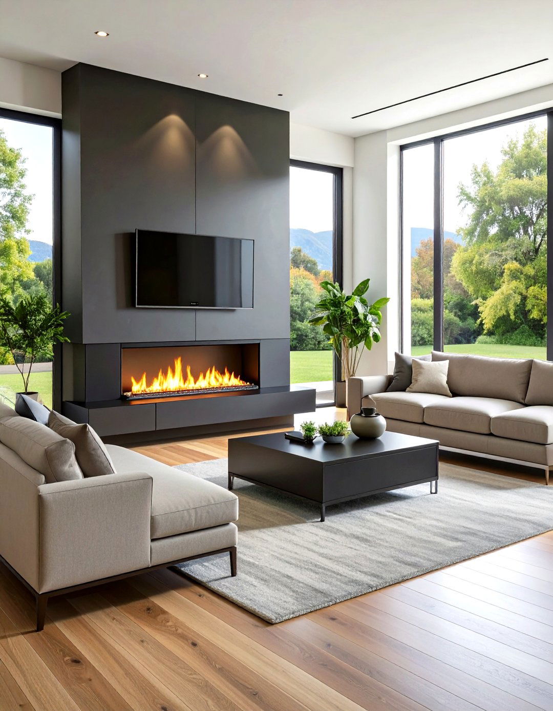 Electric Linear Fireplace with LED Flame Technology - 24 Modern Fireplace Ideas