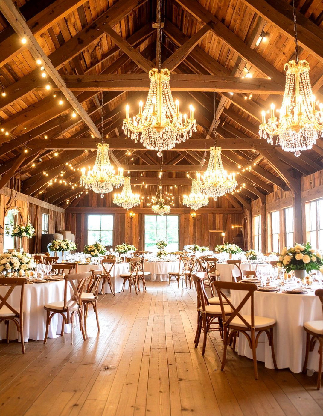 Elegant Barn Wedding with Crystal Chandeliers - 24 Barn Wedding Ideas