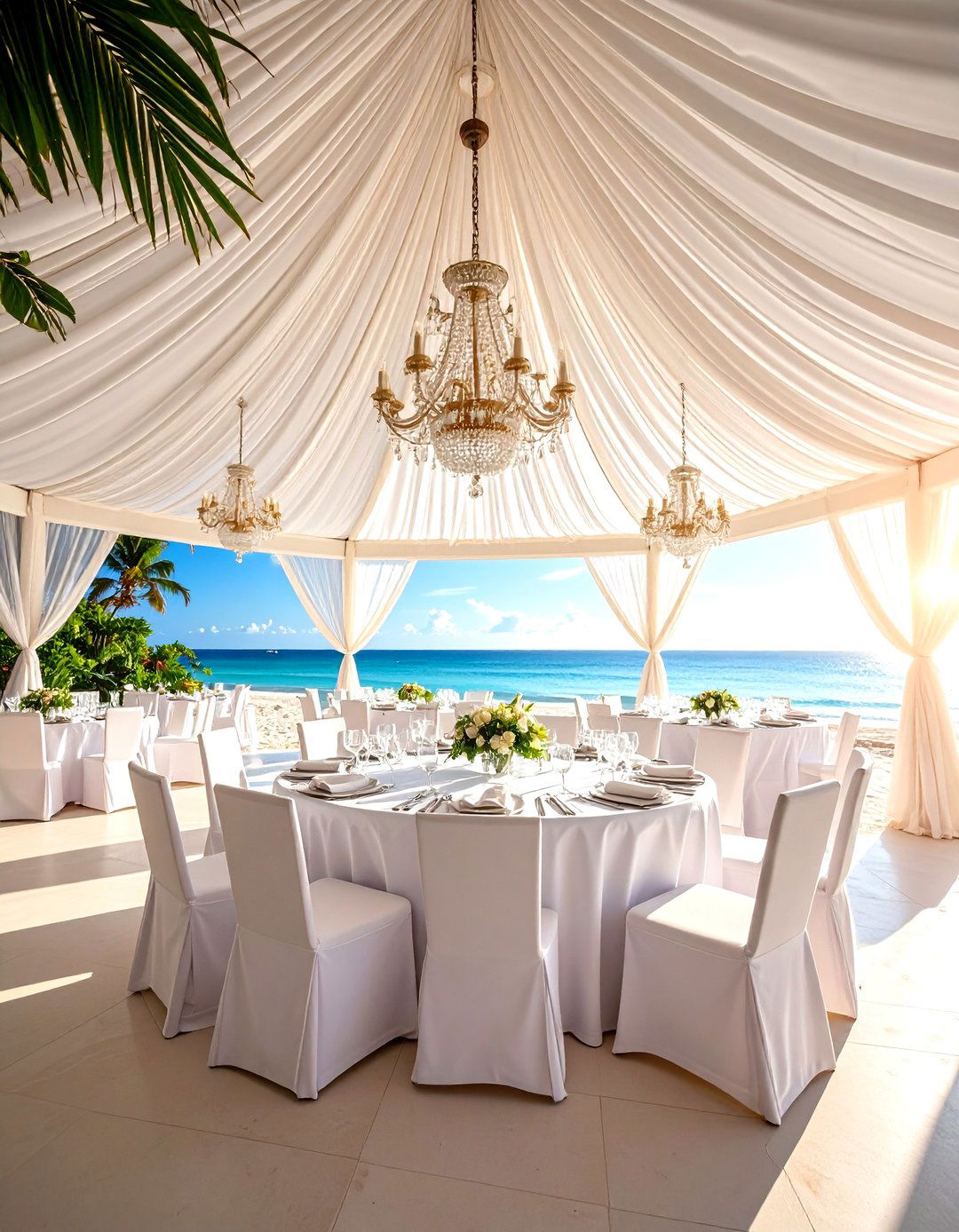 Elegant Beach Pavilion Wedding with Draped Canopies - 24 Beach Wedding Ideas