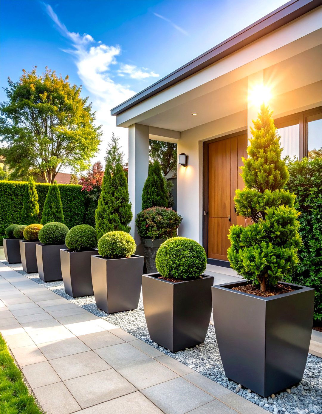 Elegant Container Boxwood Display - 24 Front Yard Boxwood Shrubs