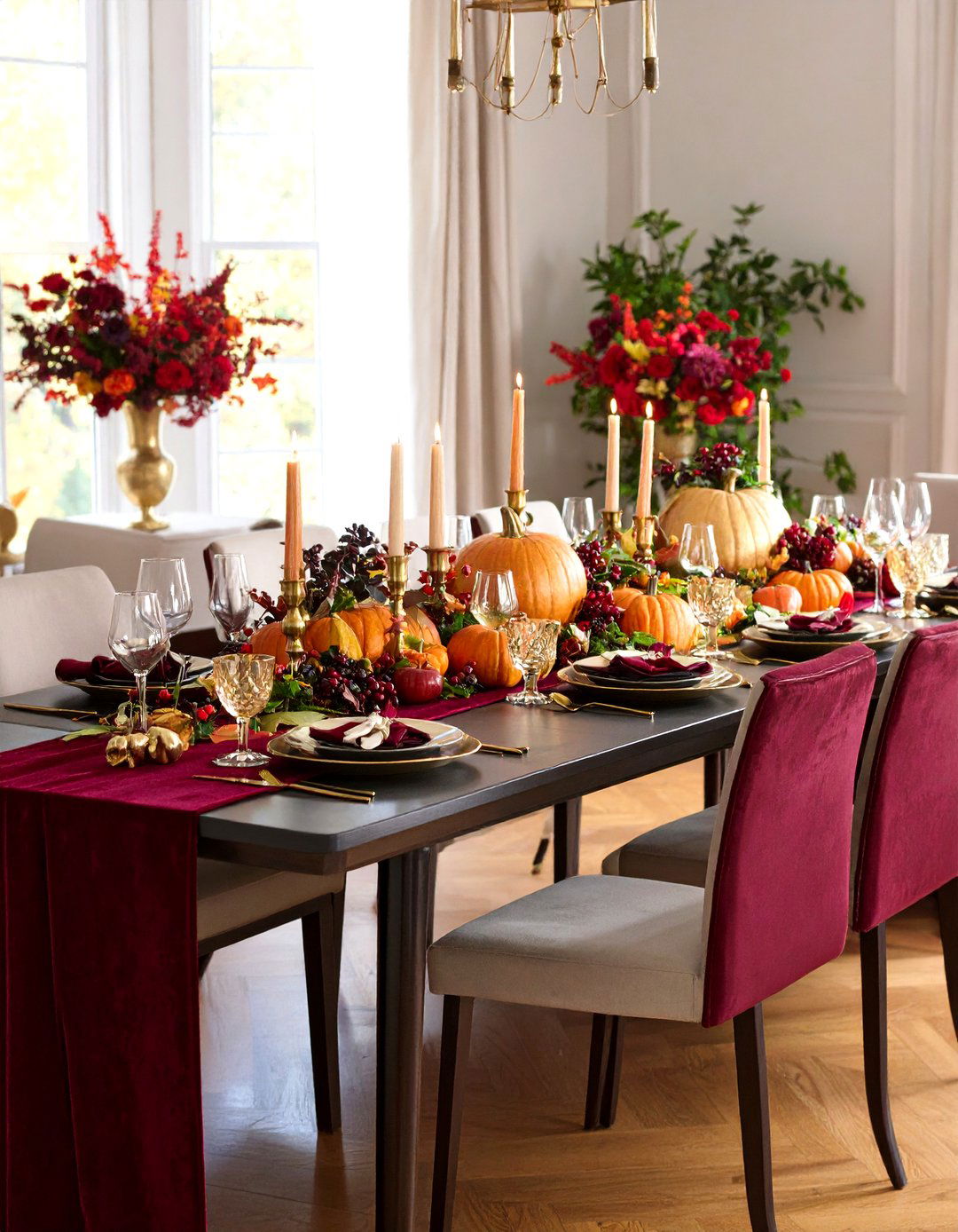 Elegant Gold and Burgundy Thanksgiving Setting - 24 Thanksgiving Decor Ideas