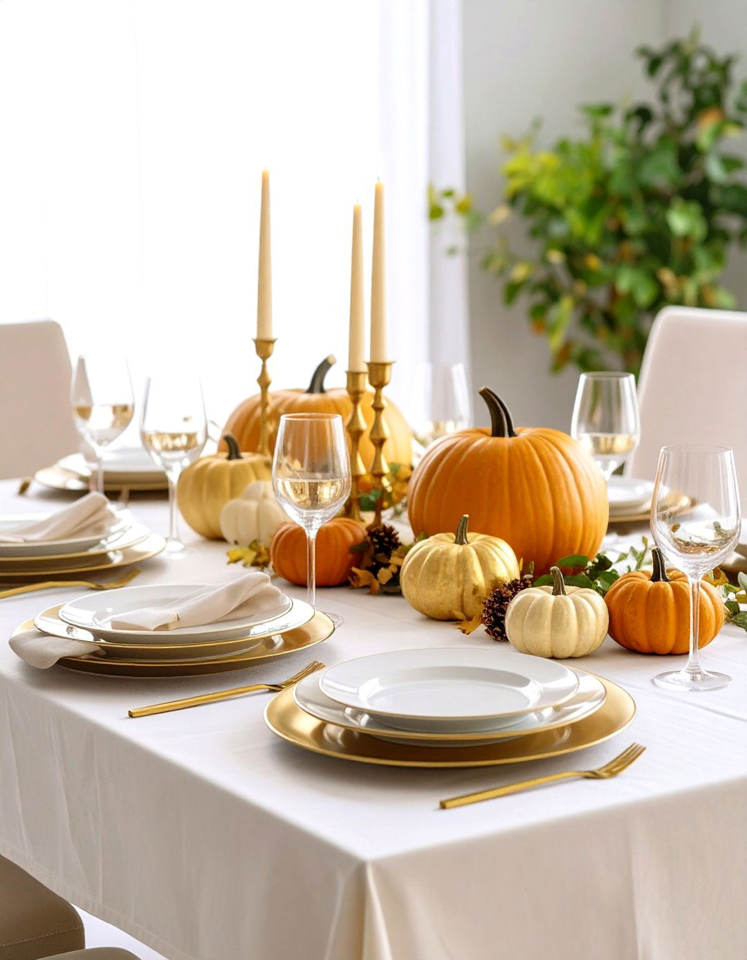 Elegant Gold and Cream Thanksgiving Table Setting - 24 Thanksgiving Table Settings