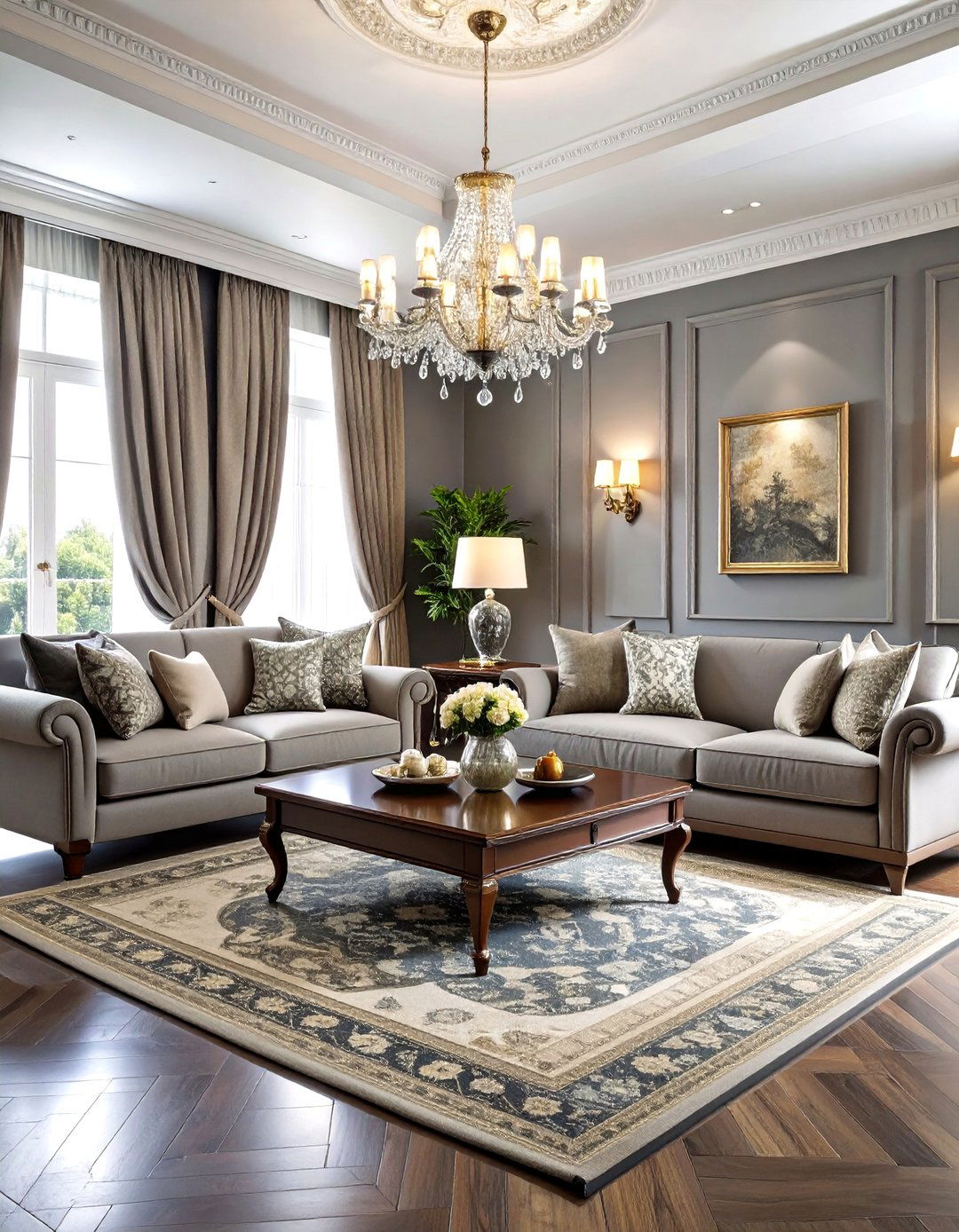 Elegant Gray Traditional Living Room - 24 Gray Living Room Ideas