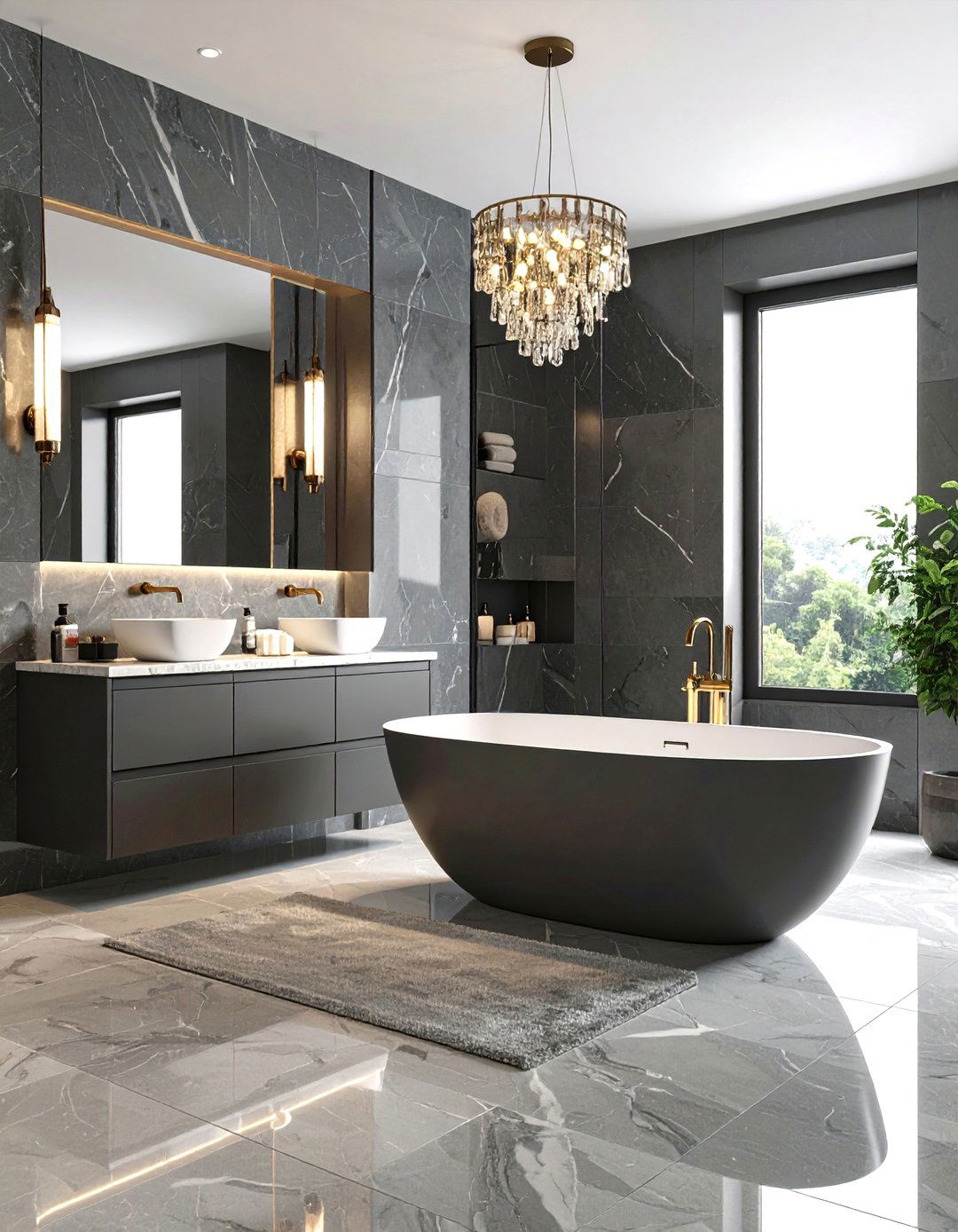 Elegant Grey Master Bathroom Suite - 24 Grey and White House Interior Design Ideas