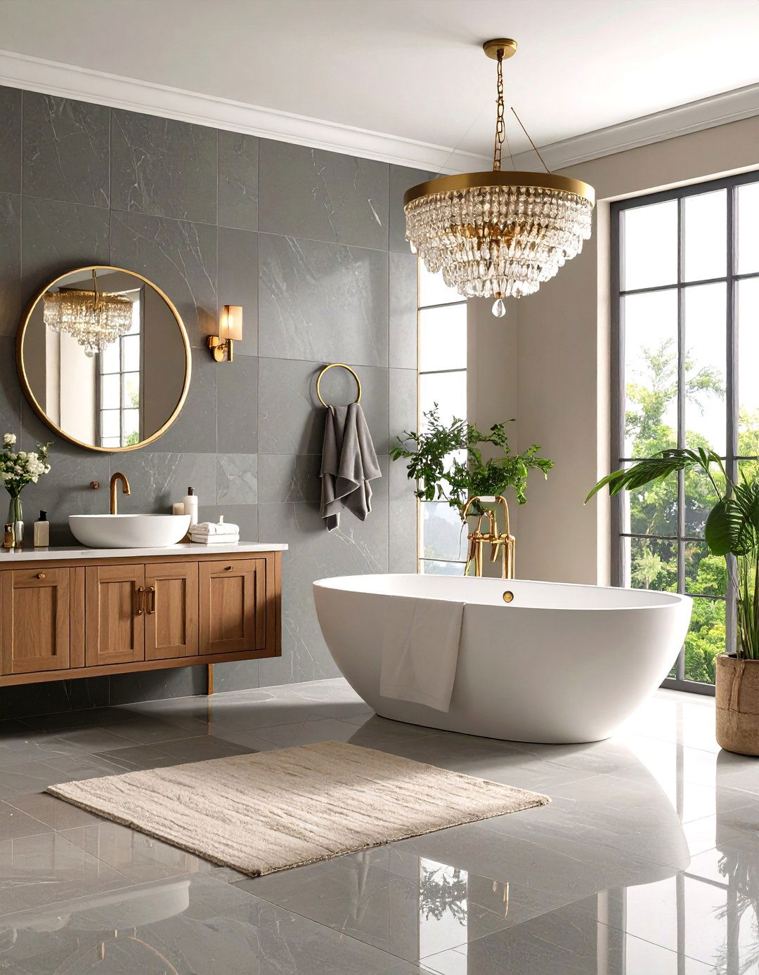 Elegant Grey Travertine Look Tile Bathroom - 24 Grey Tile Bathroom Ideas