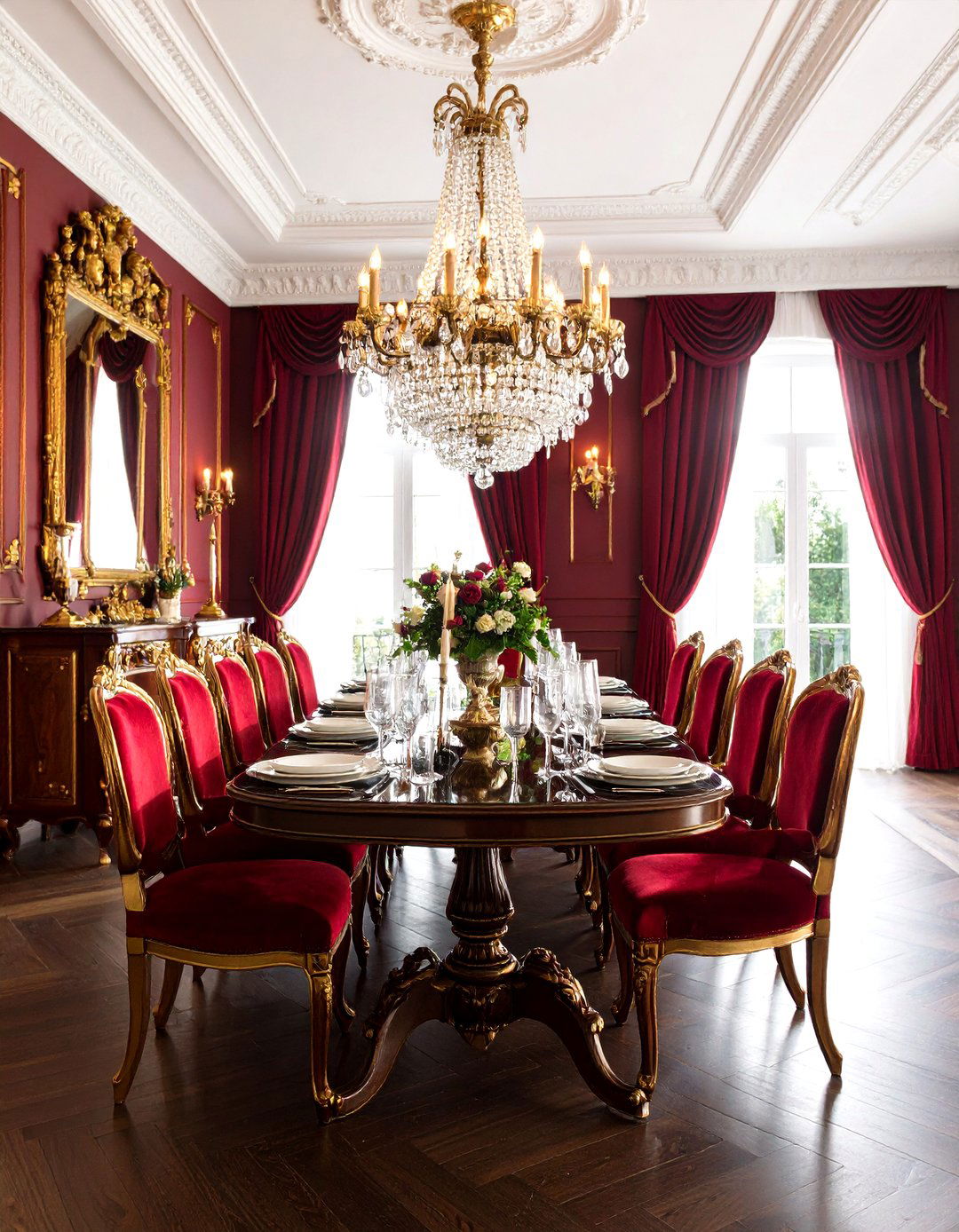 Elegant Haussmannian Crystal Chandelier Dining - 24 Parisian Dining Room Ideas