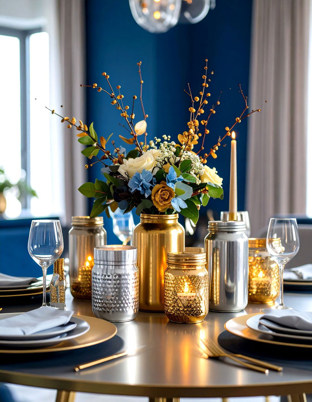 Elegant Metallic Spray Paint Finishes - 24 Mason Jar Centerpiece Ideas