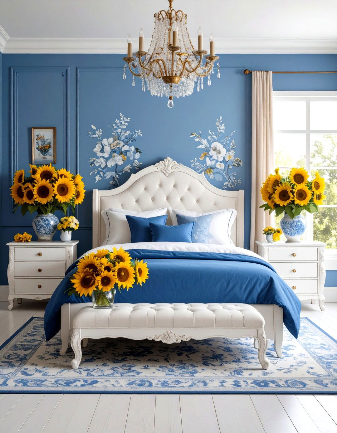Elegant Sunflower Toile Pattern Theme - 24 Sunflower Bedroom Ideas