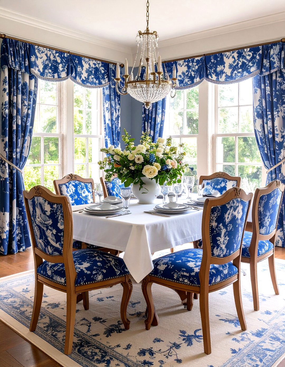 Elegant Toile Pattern Textile Theme - 24 Parisian Dining Room Ideas