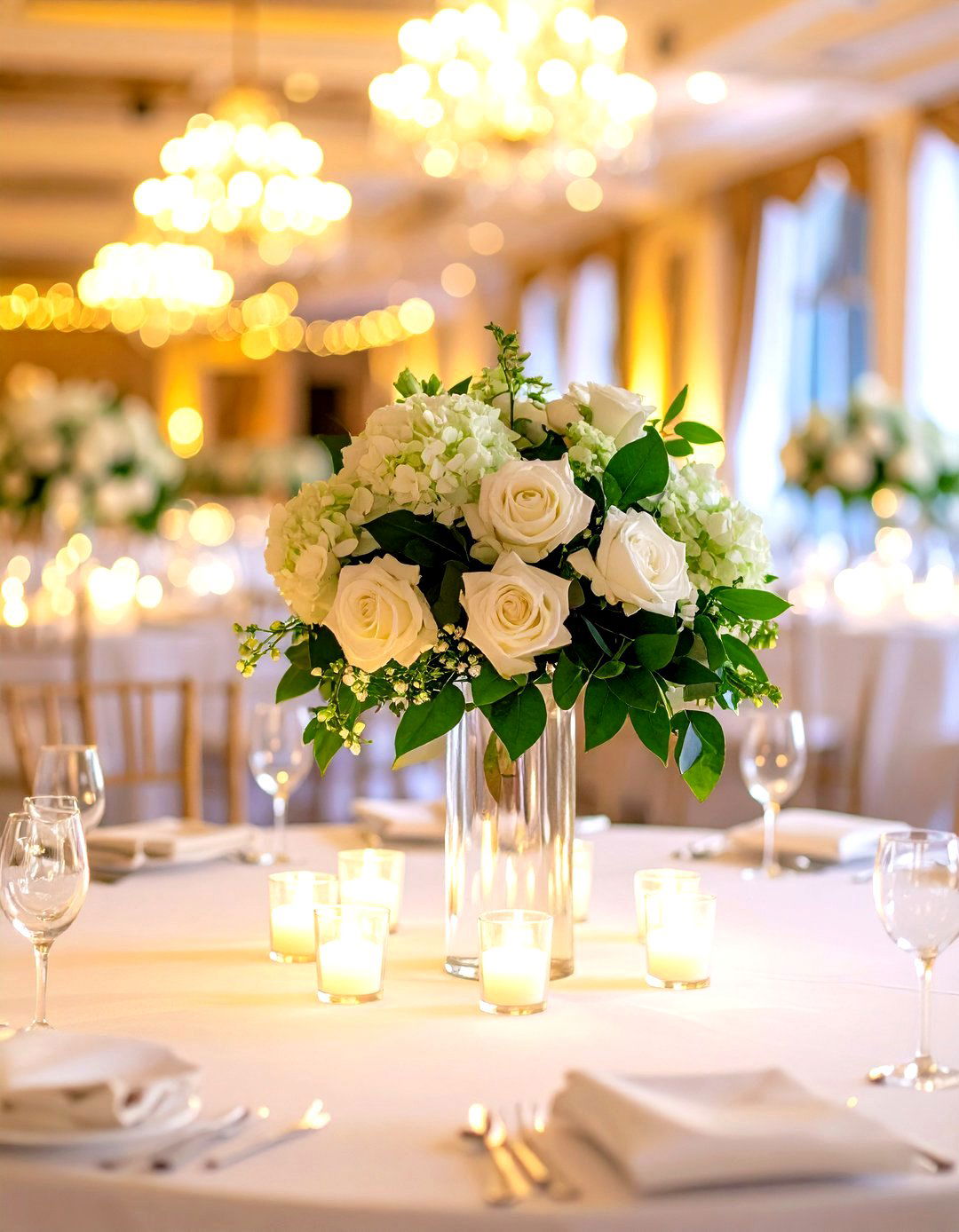 Elegant White and Green Columns - 24 Tall Wedding Centerpiece Ideas