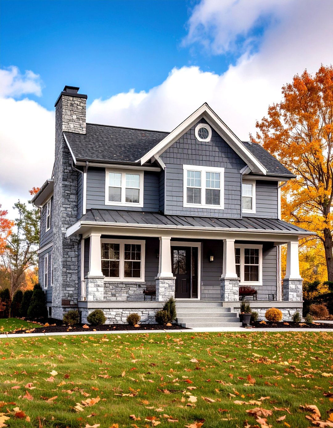 Elephant Gray Exterior with White Brick - 24 Gray Exterior House Paint Ideas