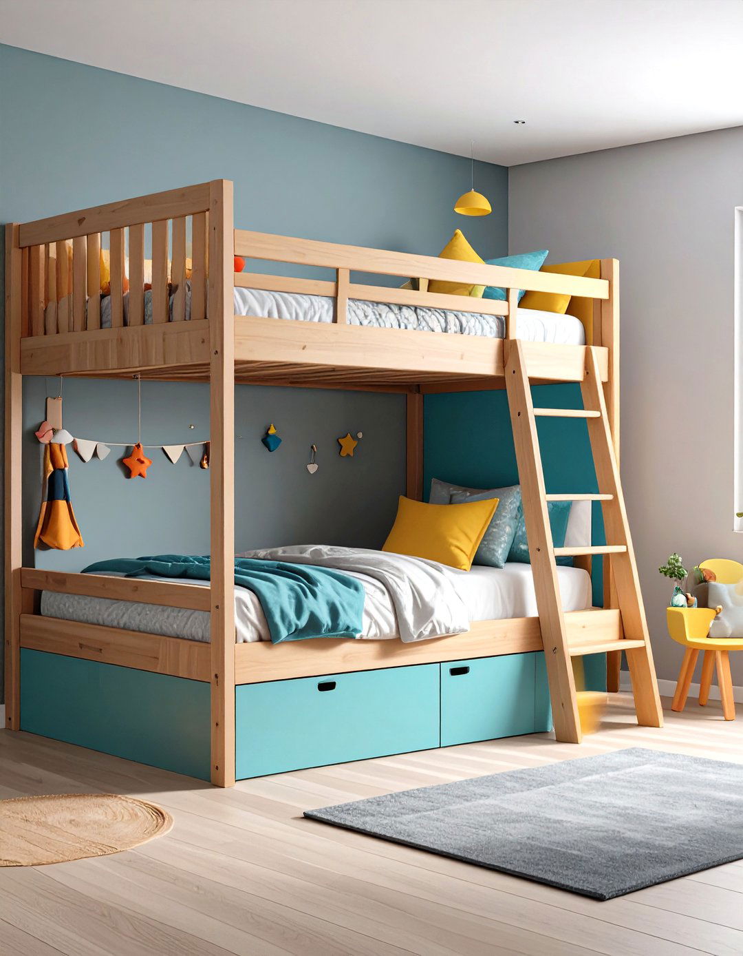 Elevated Bunk Style Bed Nook with Play Area - 24 Bed Nook Ideas