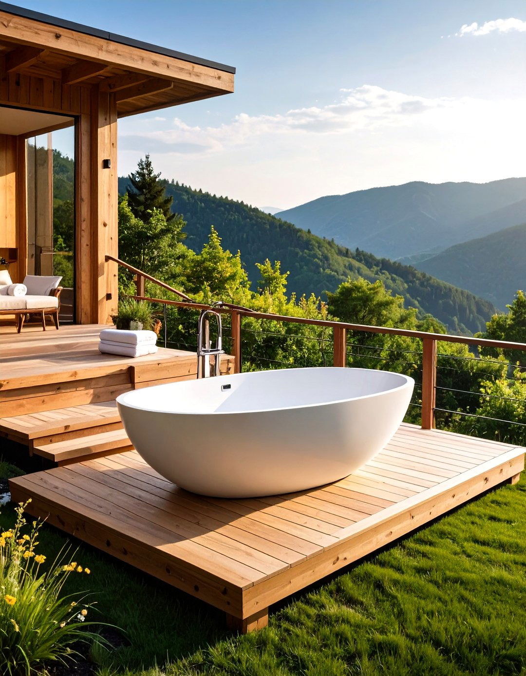 Elevated Wooden Platform Retreat - 24 Outdoor Bathtub Ideas