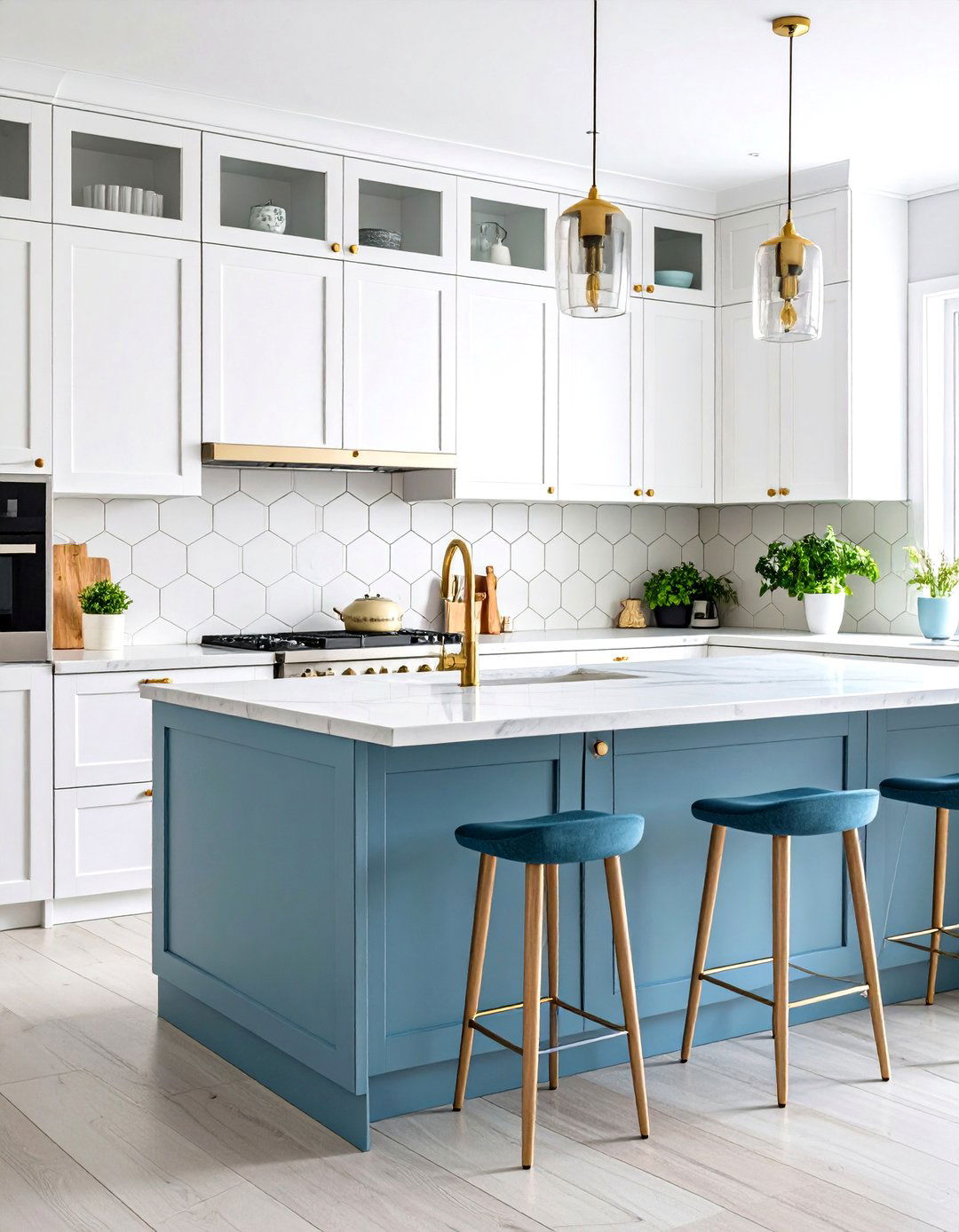 Elongated Hexagon Marble Pattern - 24 Modern Kitchen Backsplash Ideas
