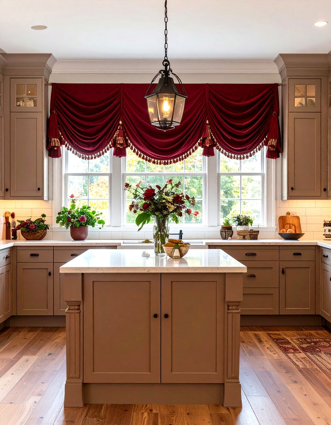 Embellished Kitchen Valance with Decorative Trim Details - 24 Kitchen Valance Ideas