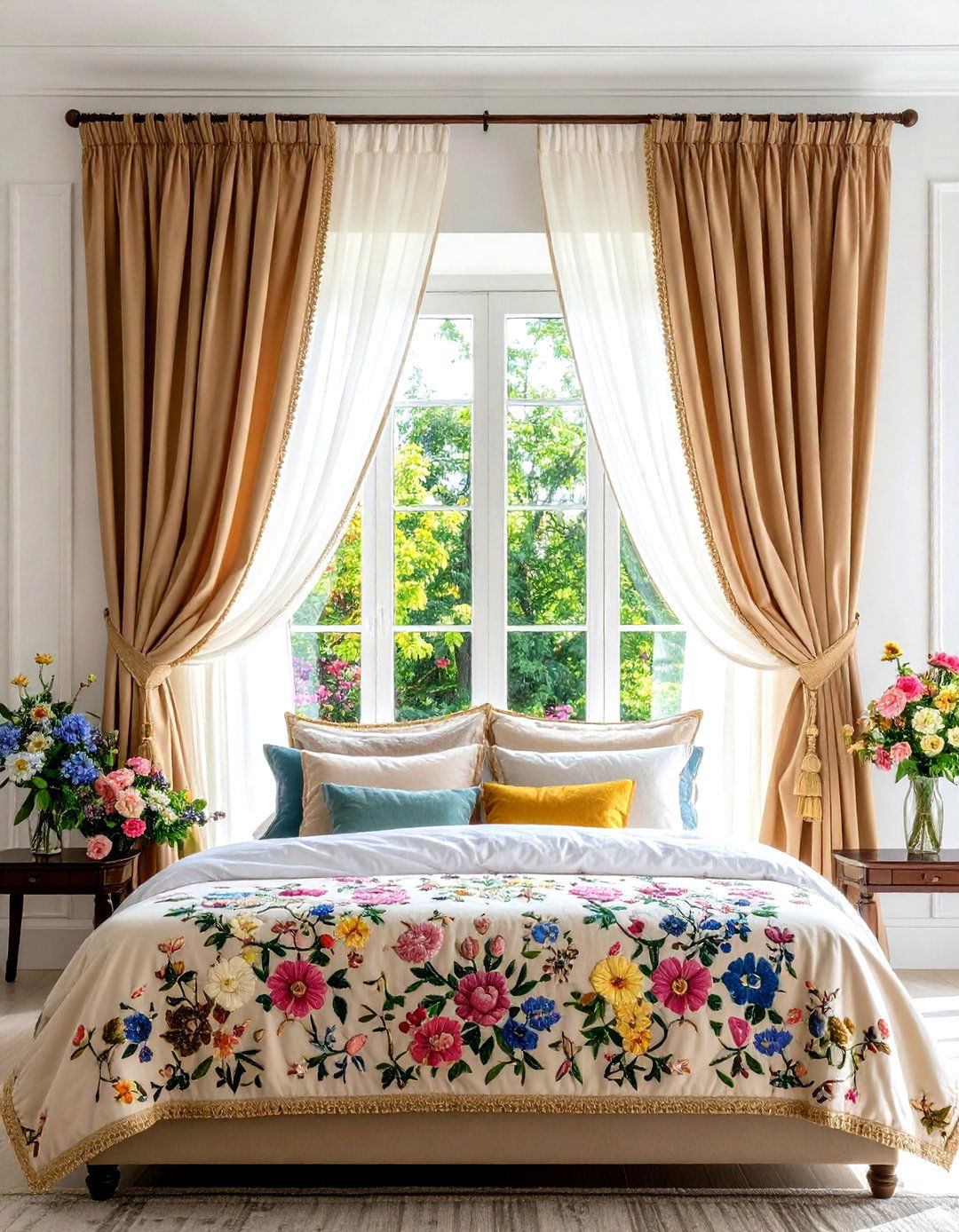 Embroidered Detail Sophisticated Bedroom - 24 Bedroom Curtain Ideas