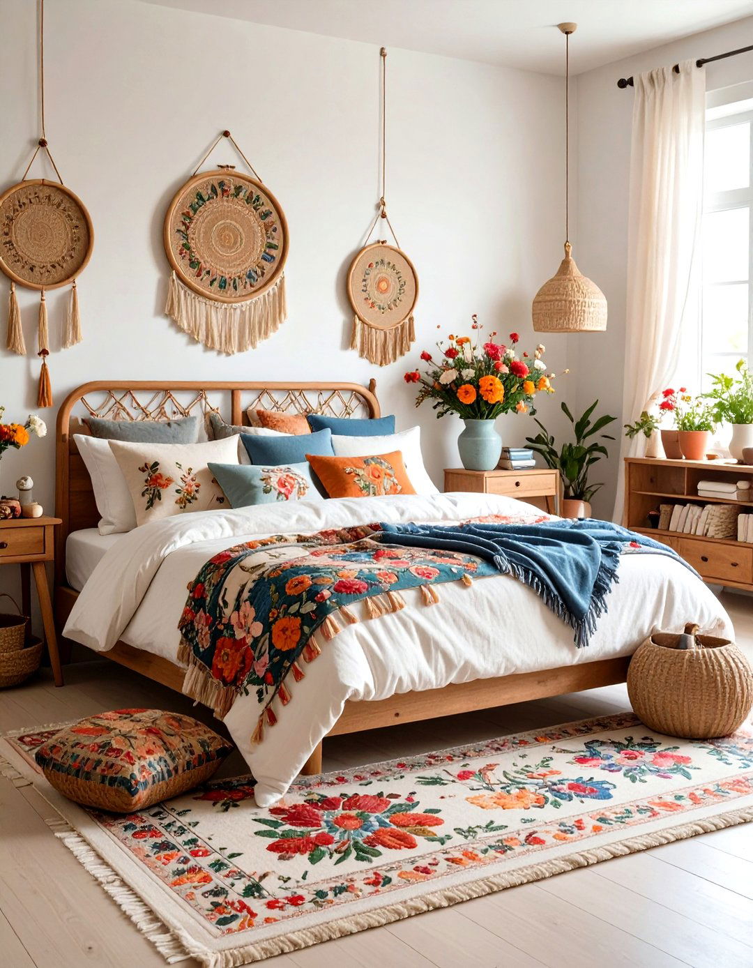 Embroidered Textile Accents - 24 Cottagecore Bedroom Ideas