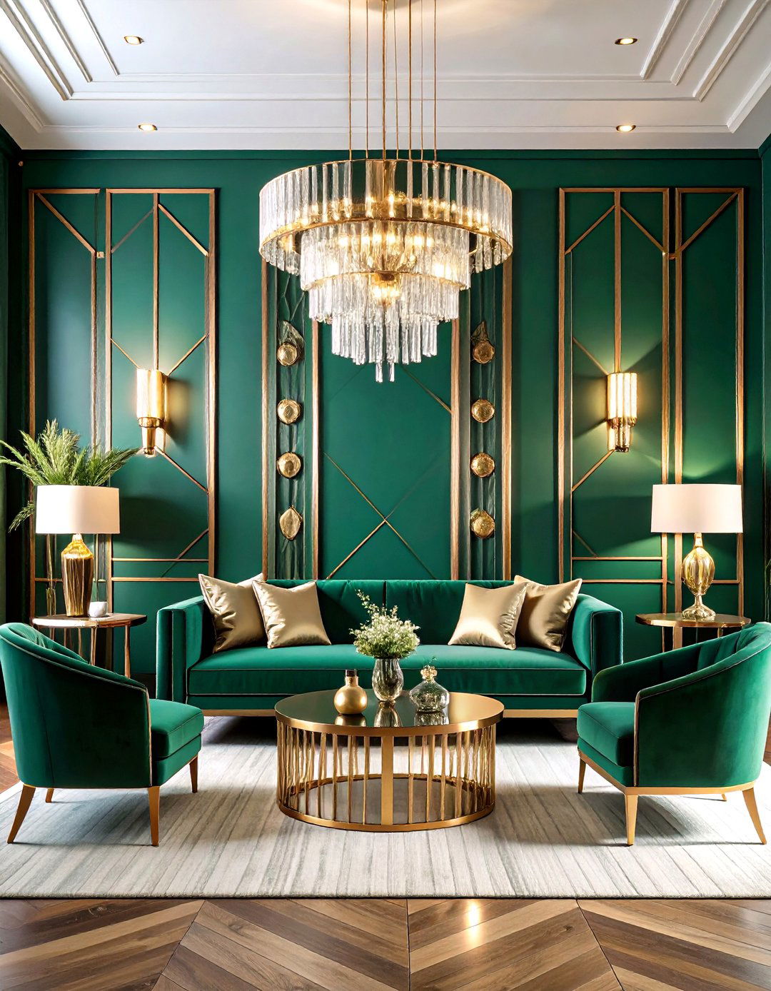 Emerald Green Art Deco Glamour - 24 Dark Green Accent Wall Ideas
