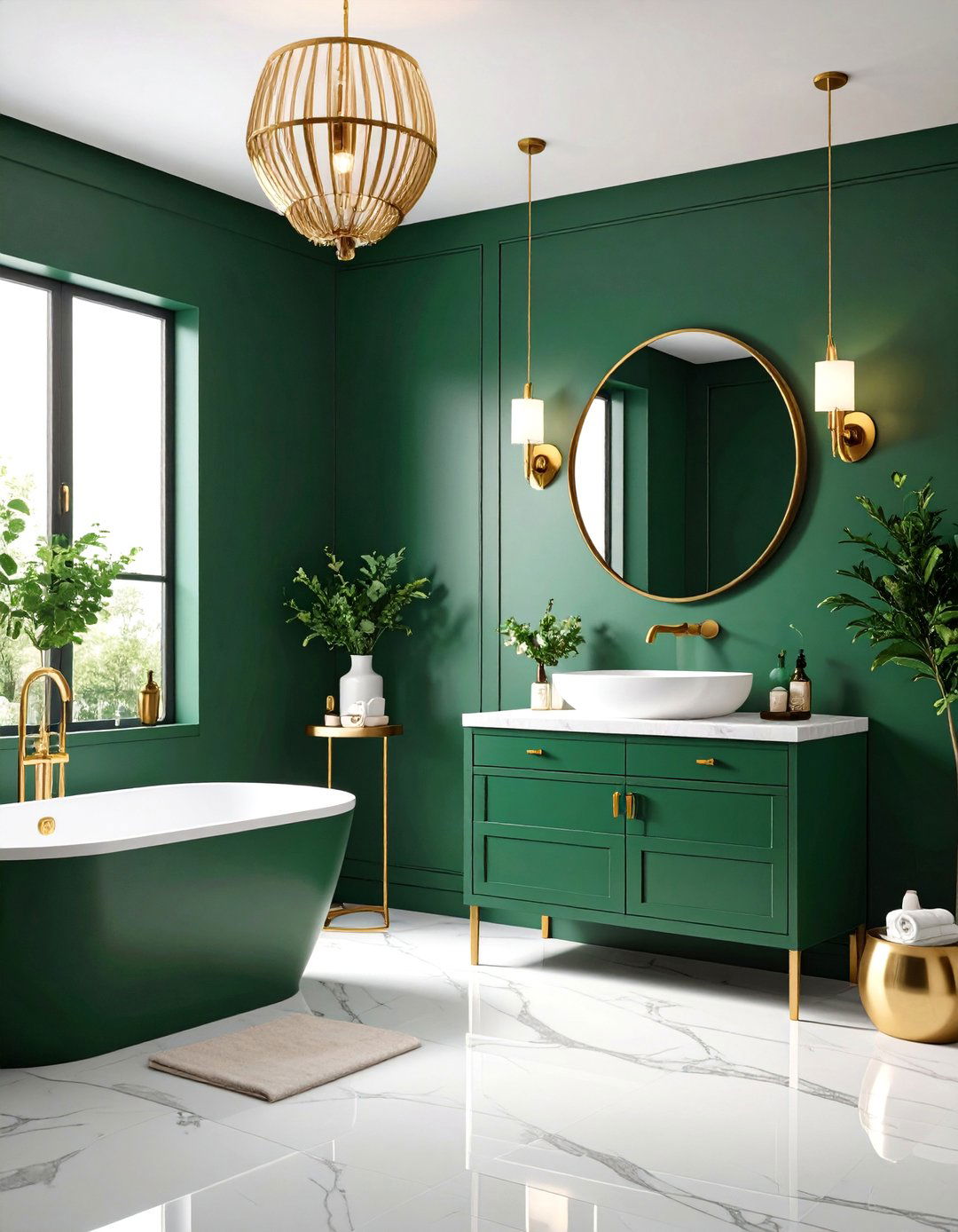 Emerald Green Bathroom with Gold Hardware - 24 Bathroom Color Ideas