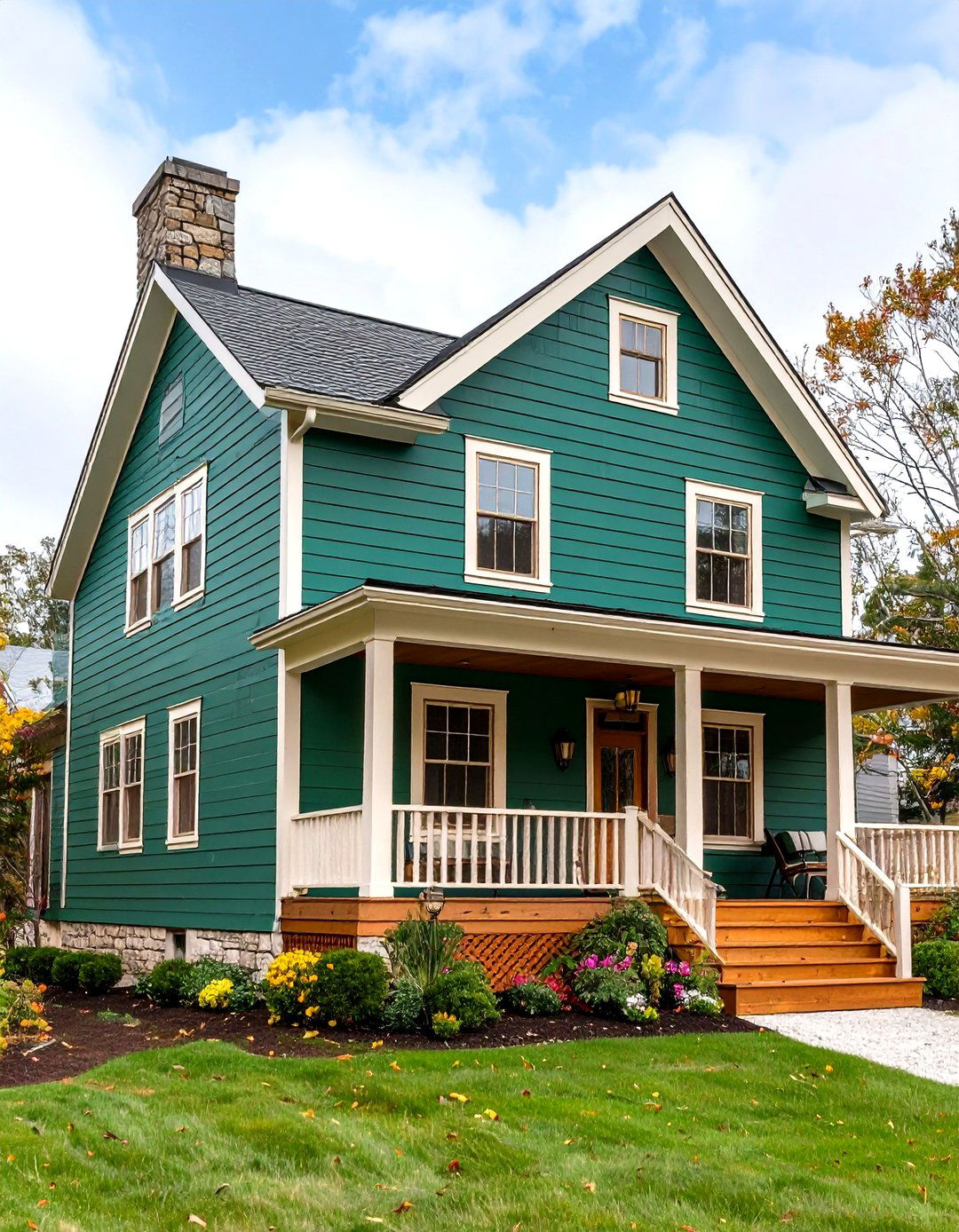 Emerald Green Clapboard with Gold Hardware - 24 Farmhouse Green Exterior Home Ideas
