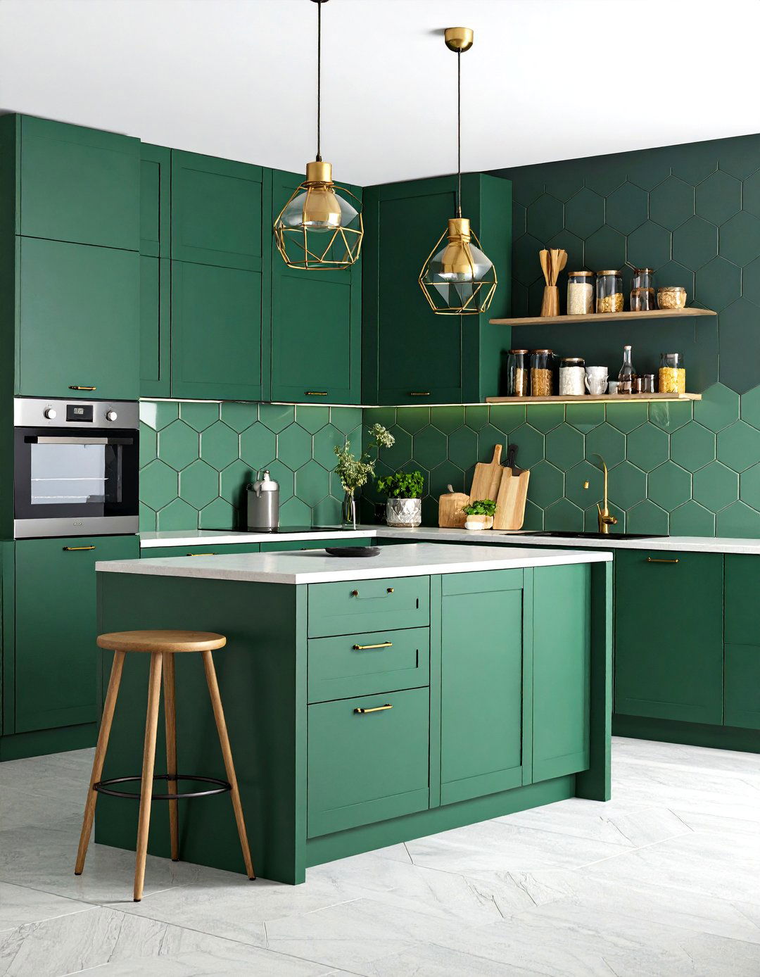 Emerald Green Contemporary Geometric Design - 24 Emerald Green Kitchen Ideas