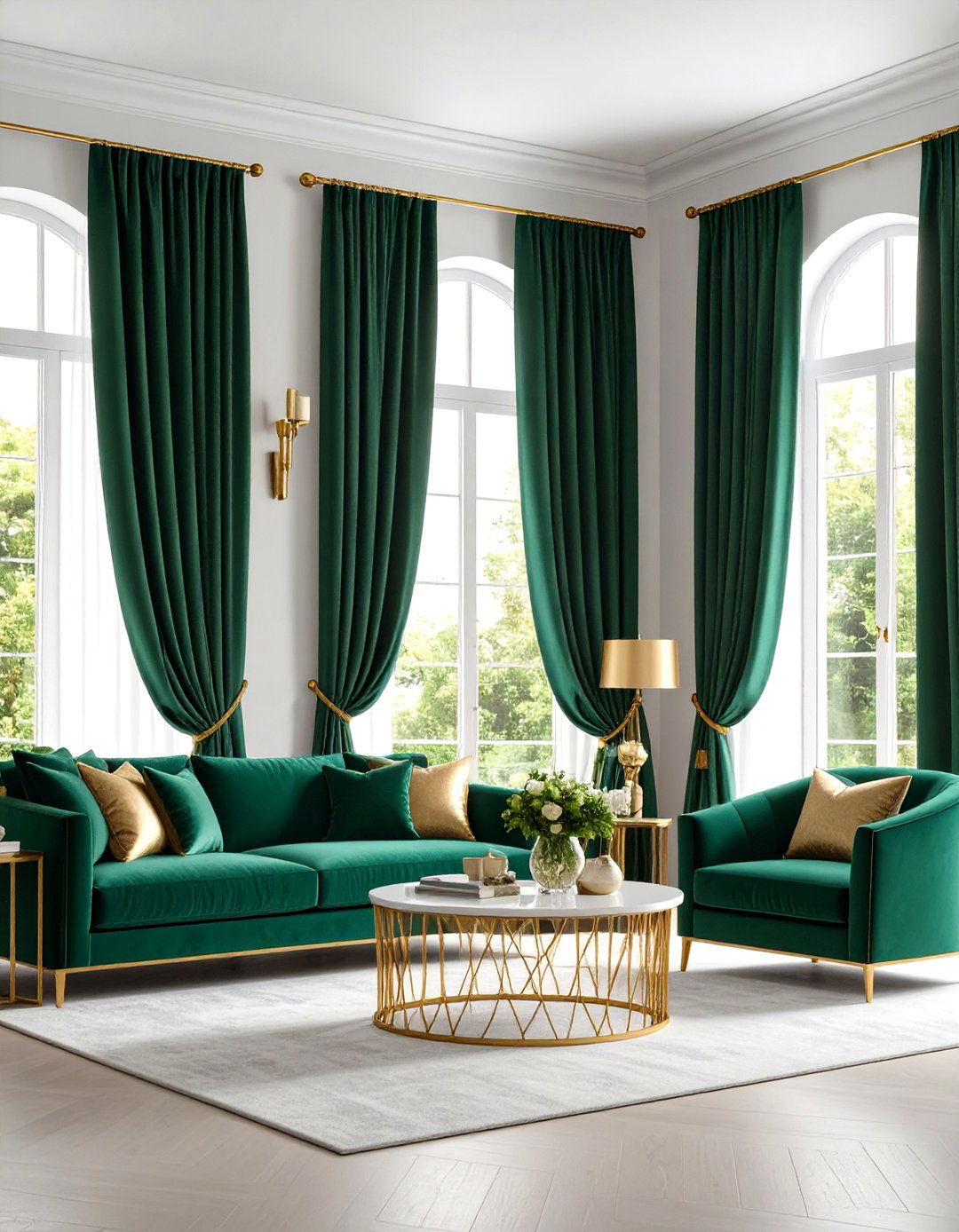 Emerald Green Curtains with Gold Hardware - 24 Emerald Green and Gold Living Room Ideas