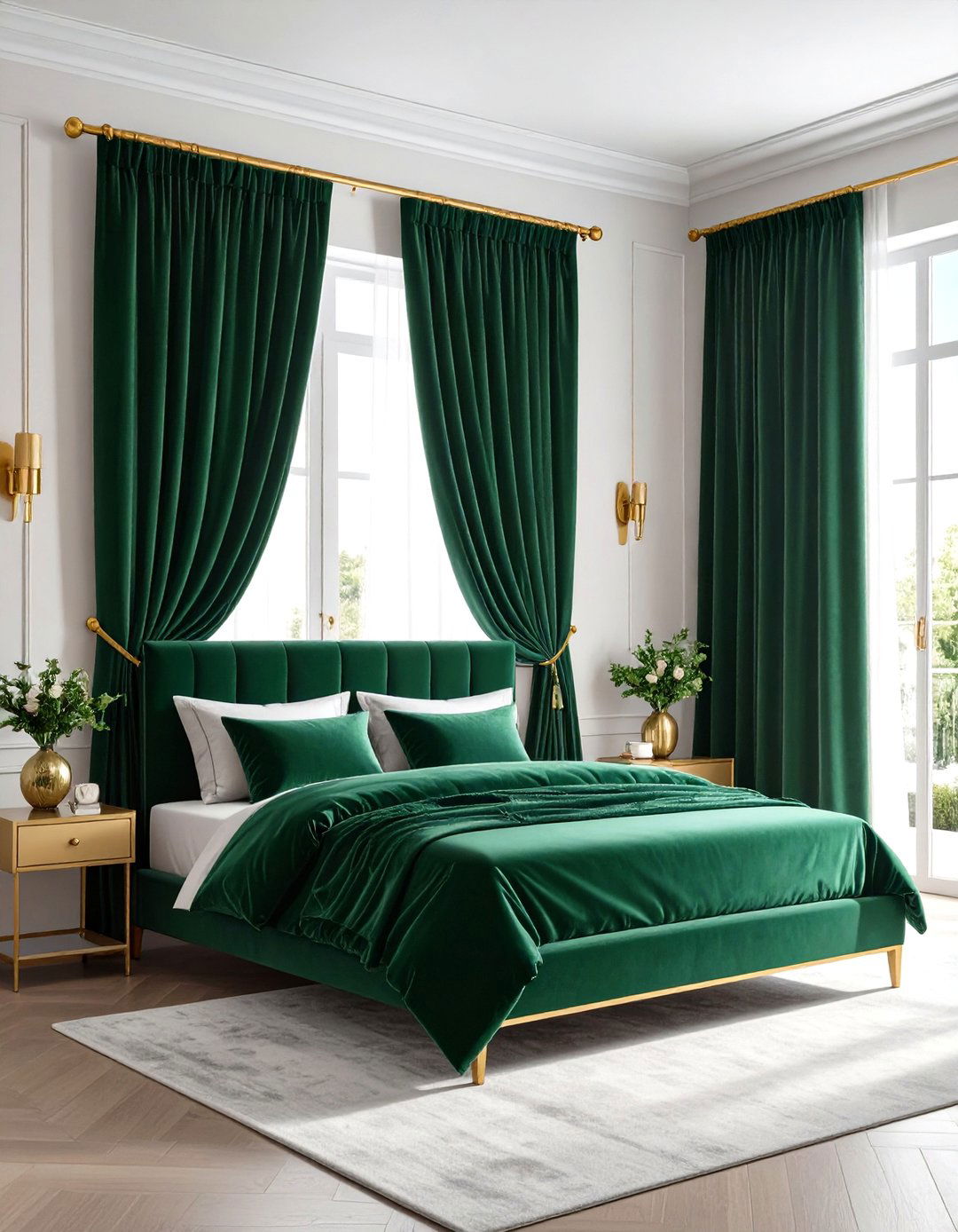 Emerald Green Curtains with Gold Hardware - 24 Emerald Green and Gold Bedroom Ideas