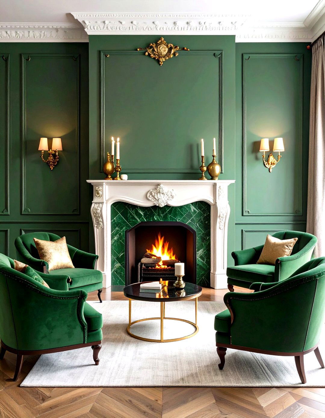 Emerald Green Fireplace Focal Point - 24 Victorian Dark Green Living Room Ideas